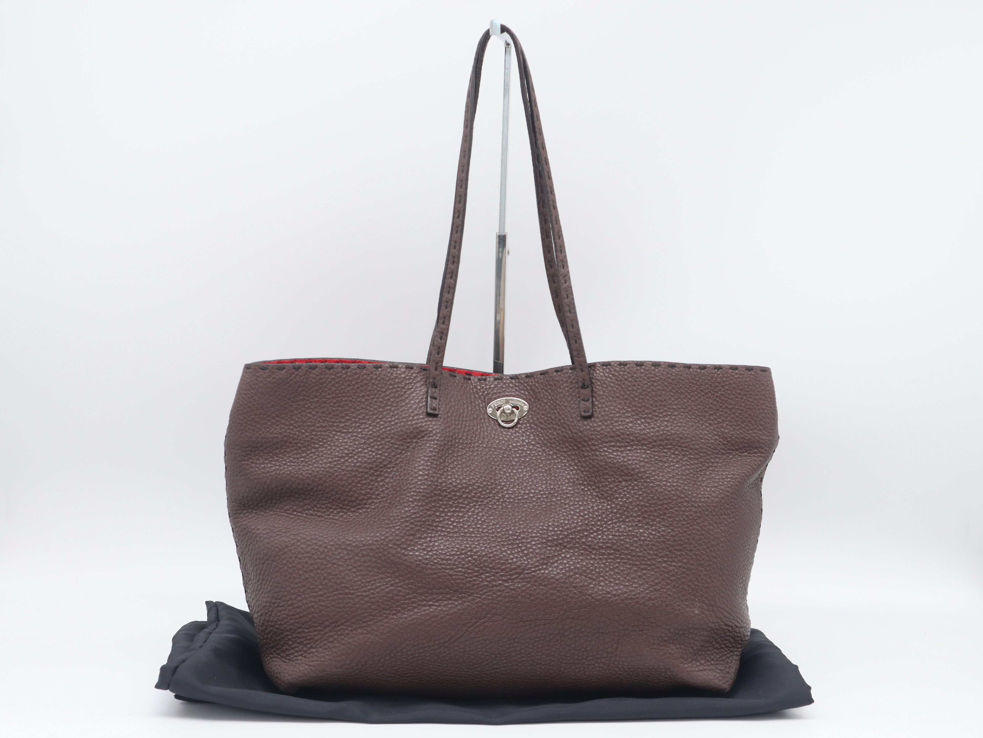Leather Carla Selleria Tote Bag, Stitched Brown, with Dust Bag.