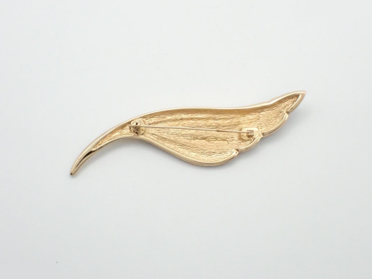Brooch, feather motif, rhinestone, gold, black — view 2