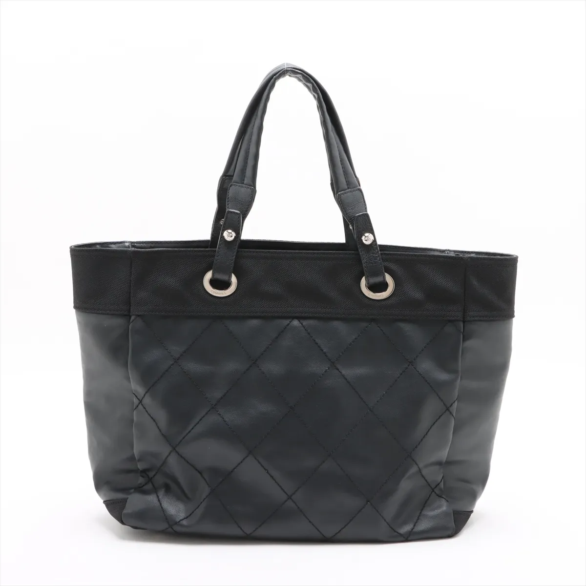 Paris Biarritz MM coated canvas tote bag black silver hardware — view 2