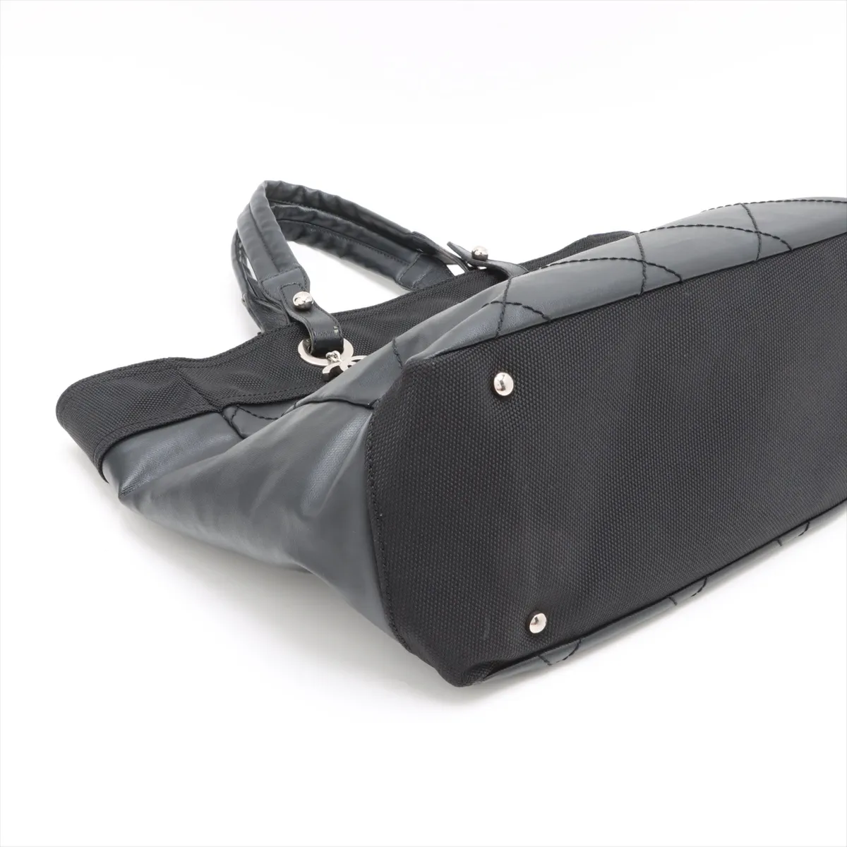 Paris Biarritz MM coated canvas tote bag black silver hardware — view 4