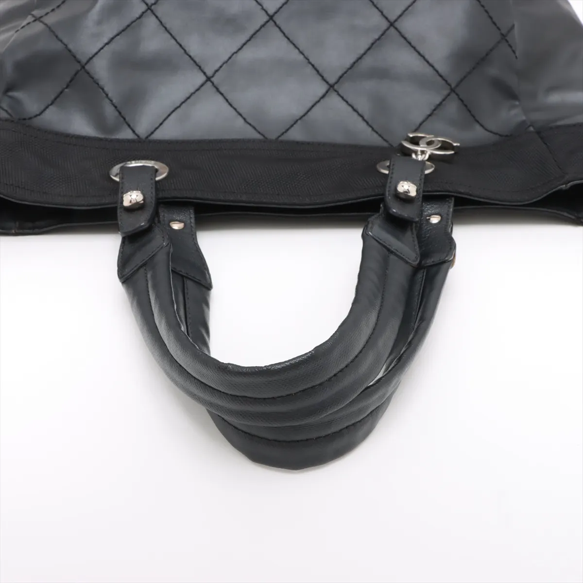 Paris Biarritz MM coated canvas tote bag black silver hardware — view 5