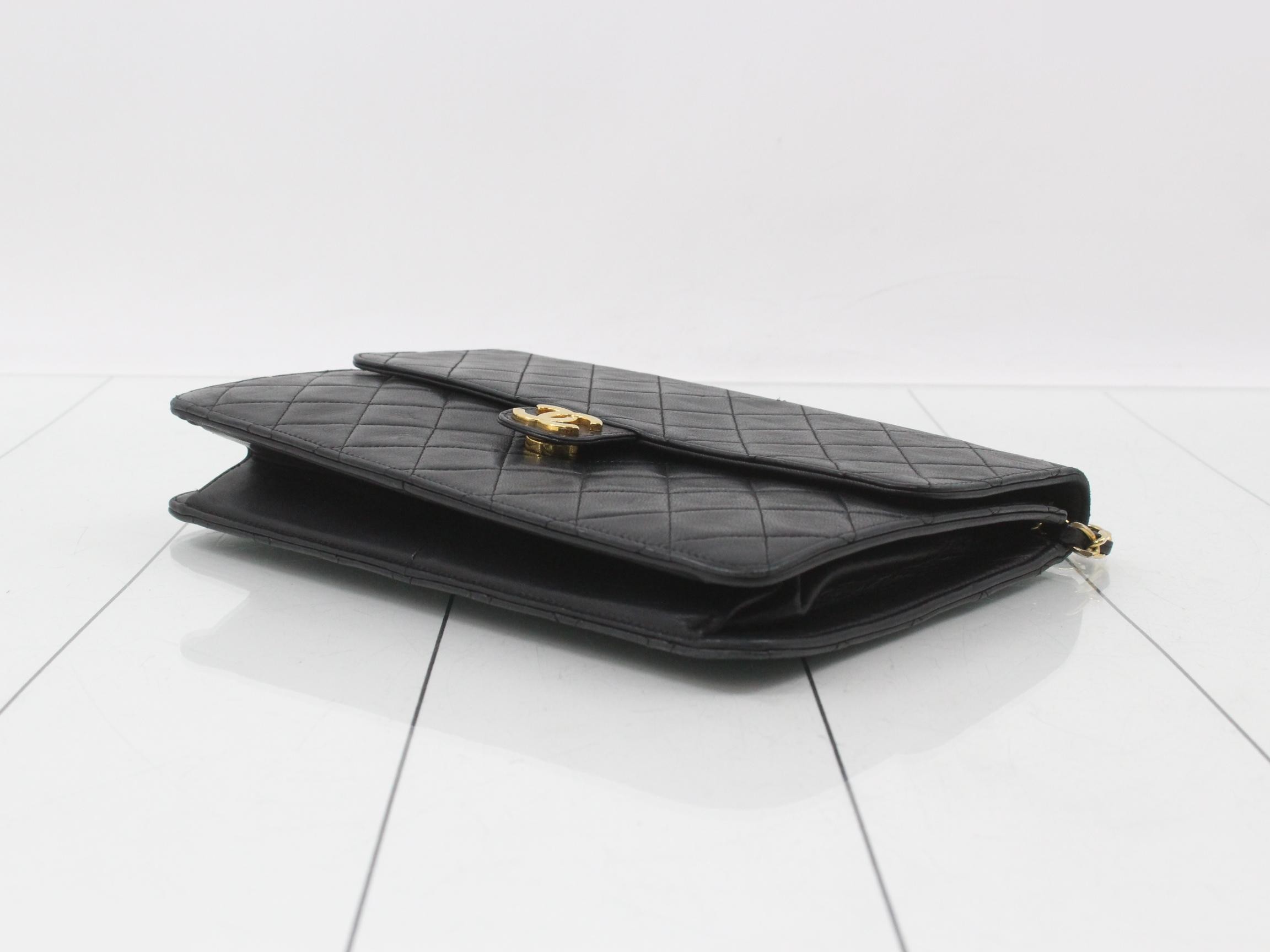 Lambskin Chain Shoulder Bag, Black — view 6