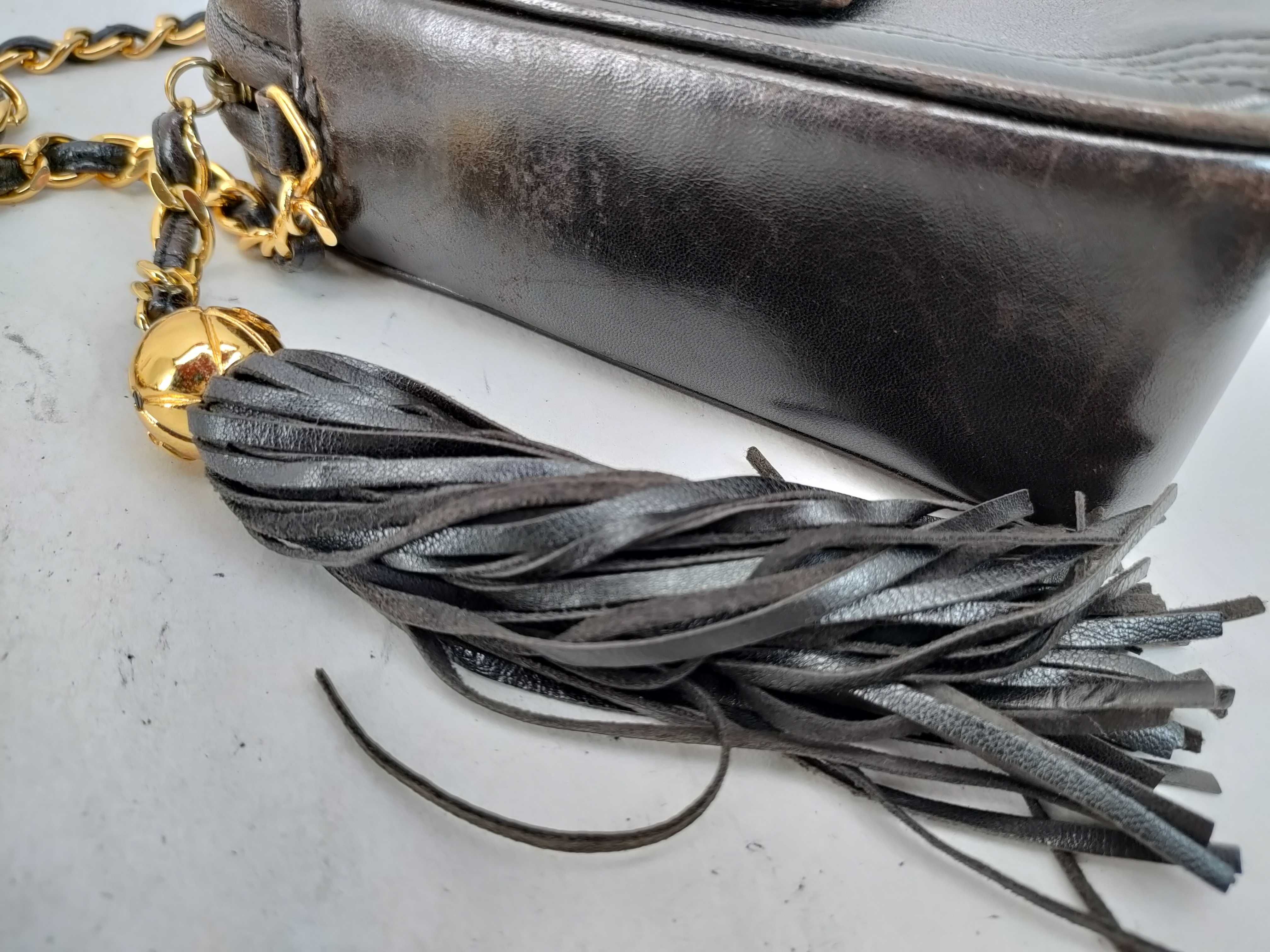 Calfskin Fringe Chain Shoulder Bag — view 4