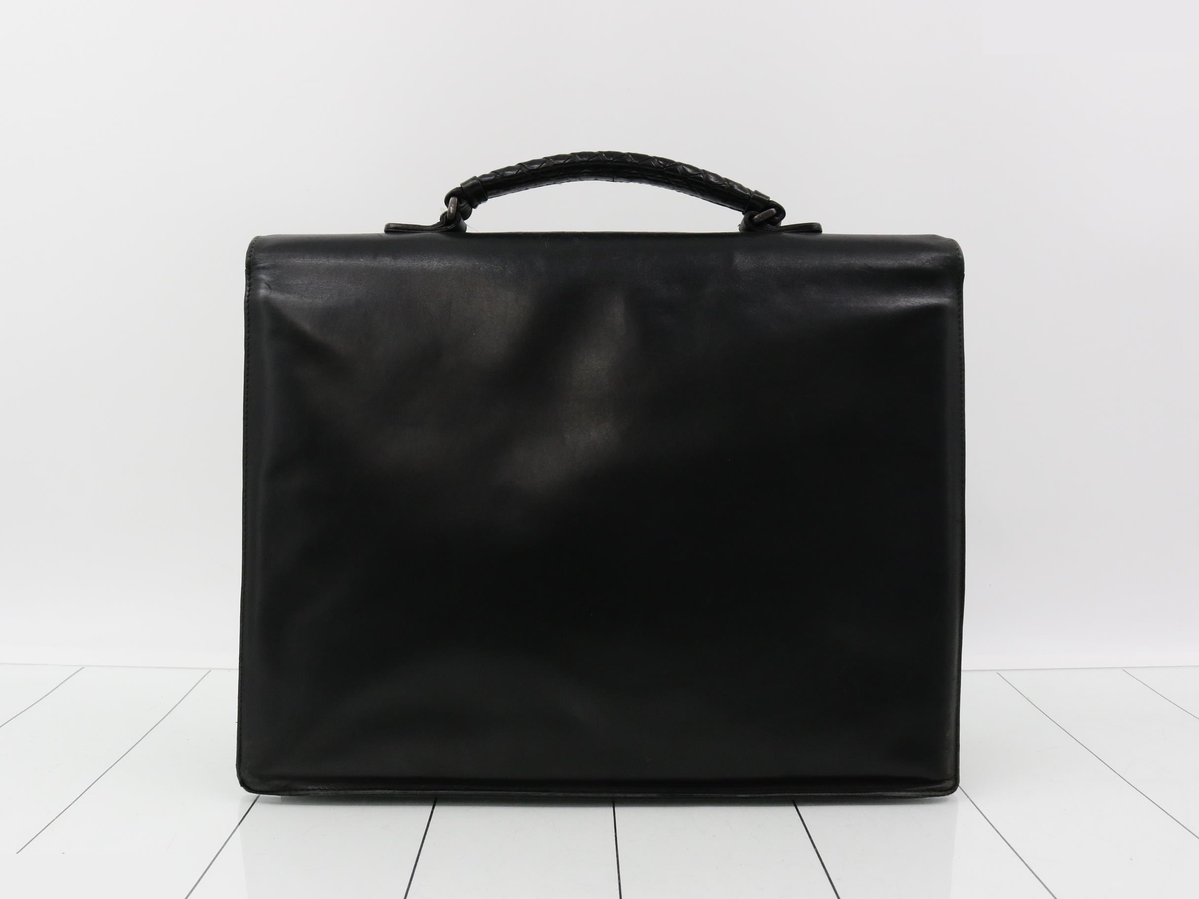 Intrecciato Briefcase Business Bag, Black — view 2