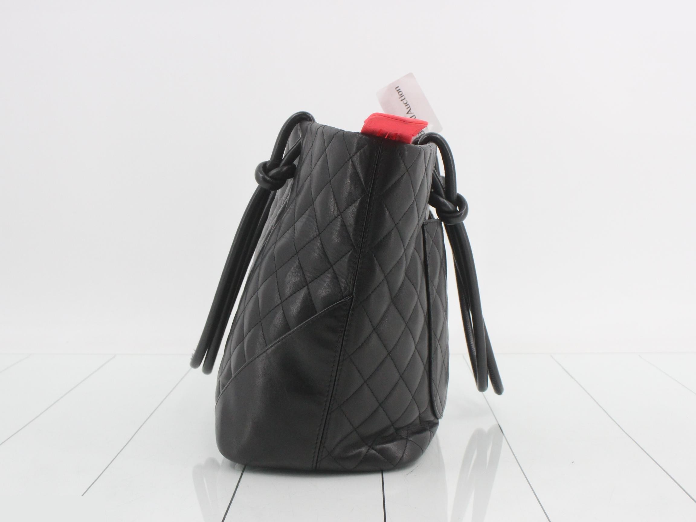 Cambon Line Lambskin Handbag, Black — view 3