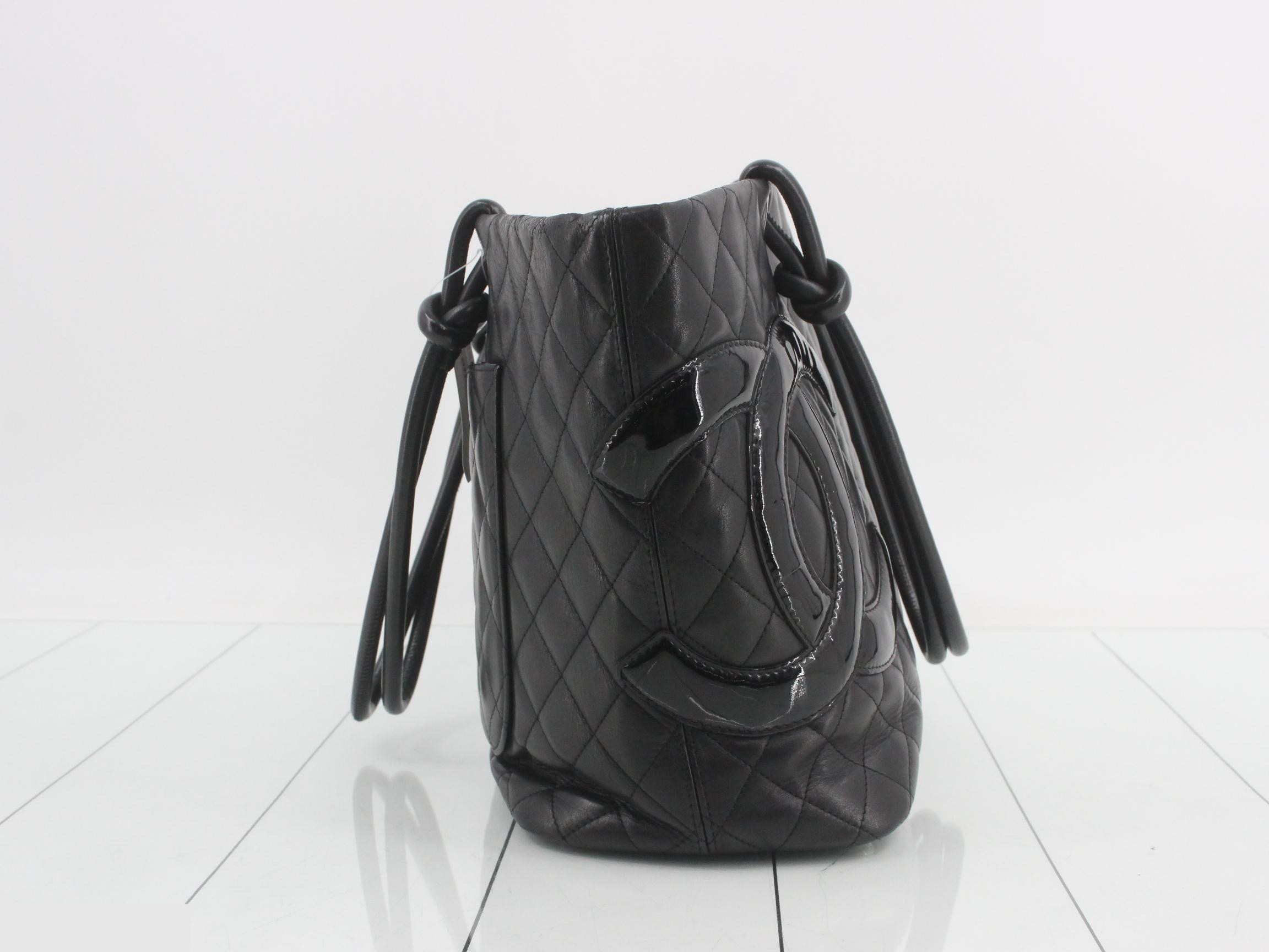 Cambon Line Lambskin Handbag, Black — view 4