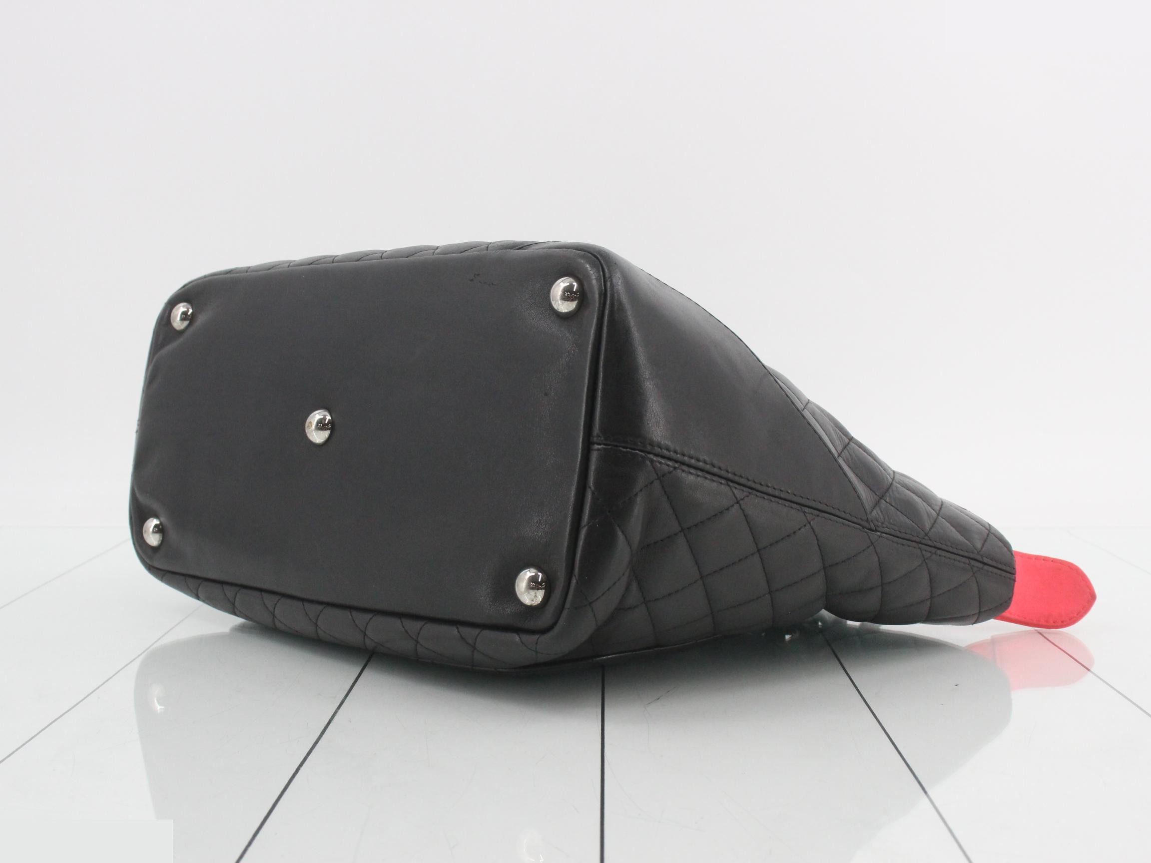 Cambon Line Lambskin Handbag, Black — view 6