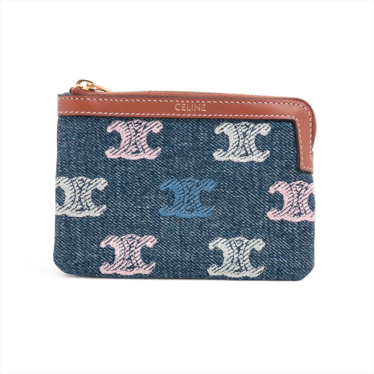 Triomphe Denim x Leather Pouch Blue