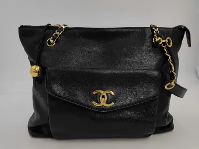 Caviar Skin Coco Mark Flap Turnlock Tote Bag