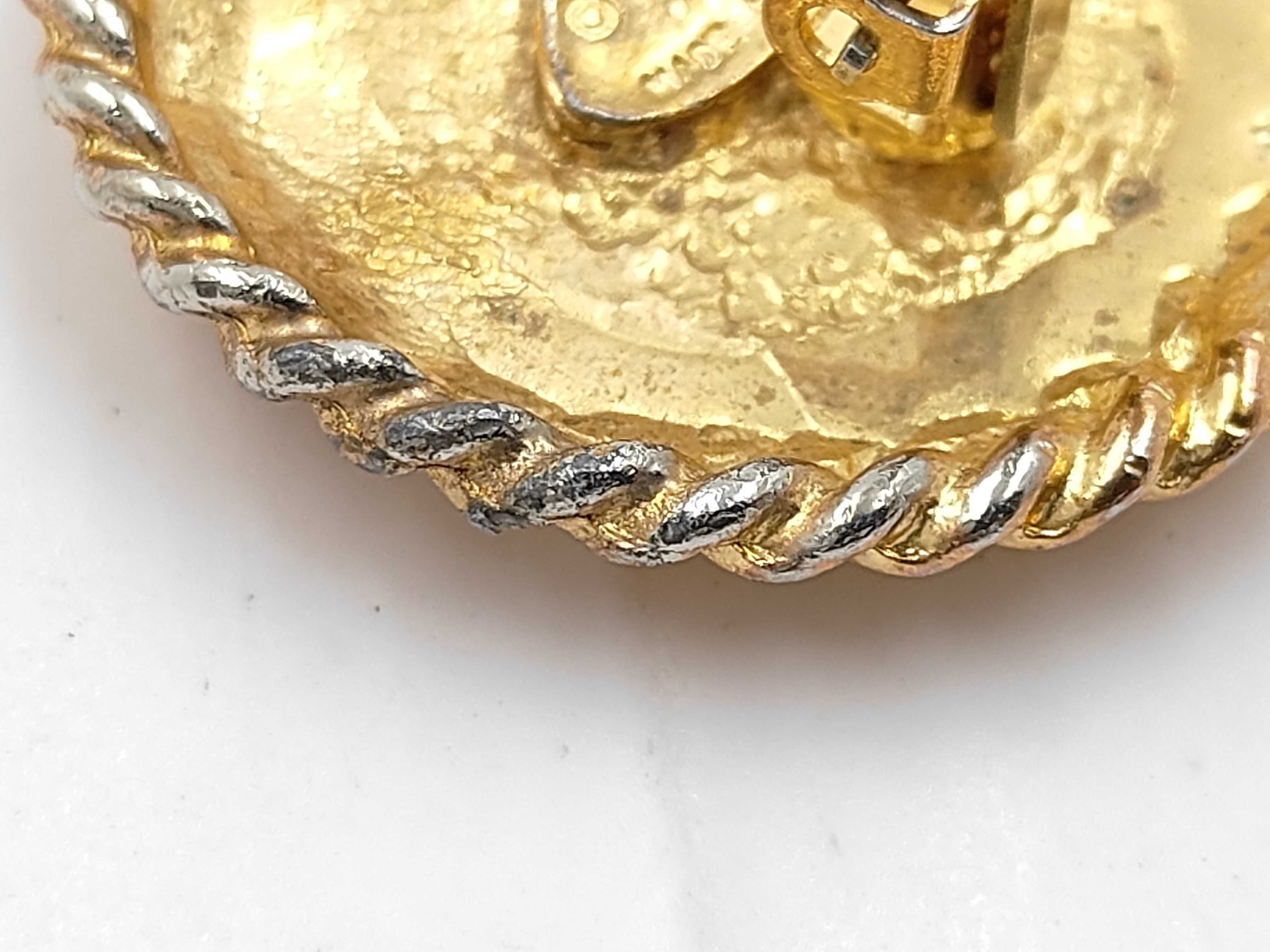 Coco Mark Black Gold Rhinestone Earrings with Engraved Plate — view 7
