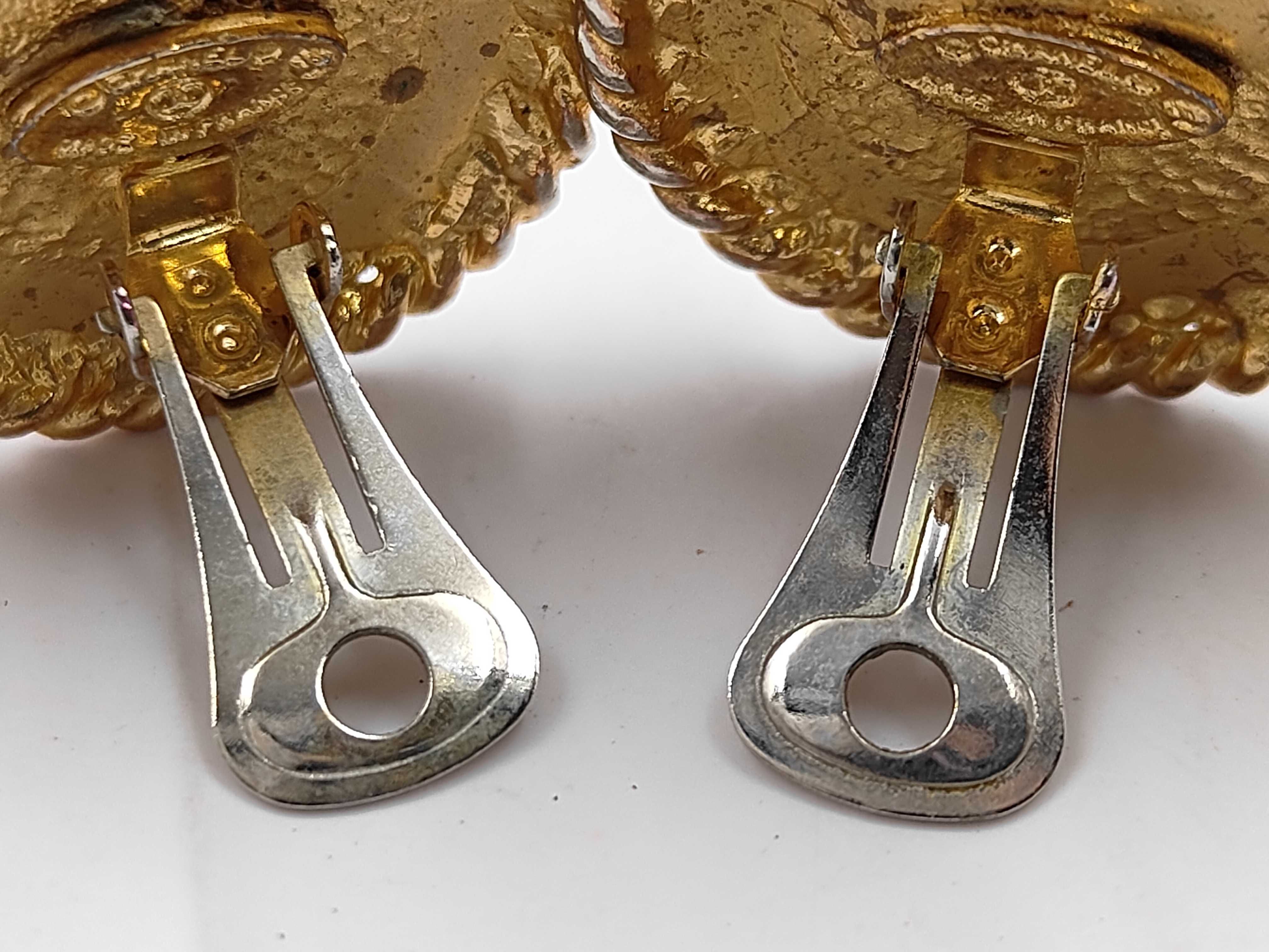 Coco Mark Black Gold Rhinestone Earrings with Engraved Plate — view 9