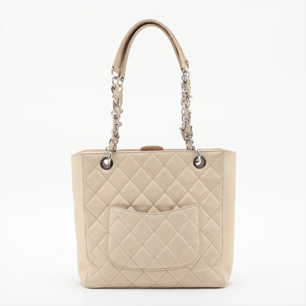 PST Caviar Skin Chain Tote Bag, White, Silver Hardware, Item No. 14589884 (Serial Number 14) — view 2