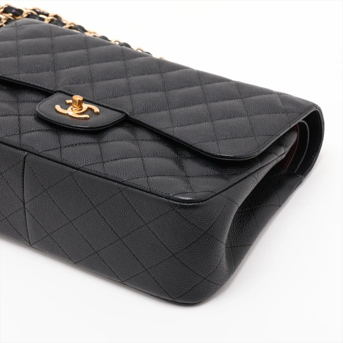 [Individually packaged] Chanel Large Matelassé 30 Caviar Skin Double Flap Double Chain Bag, Black with Gold Hardware, 14694592, Serial Number 14, A58600 — view 3