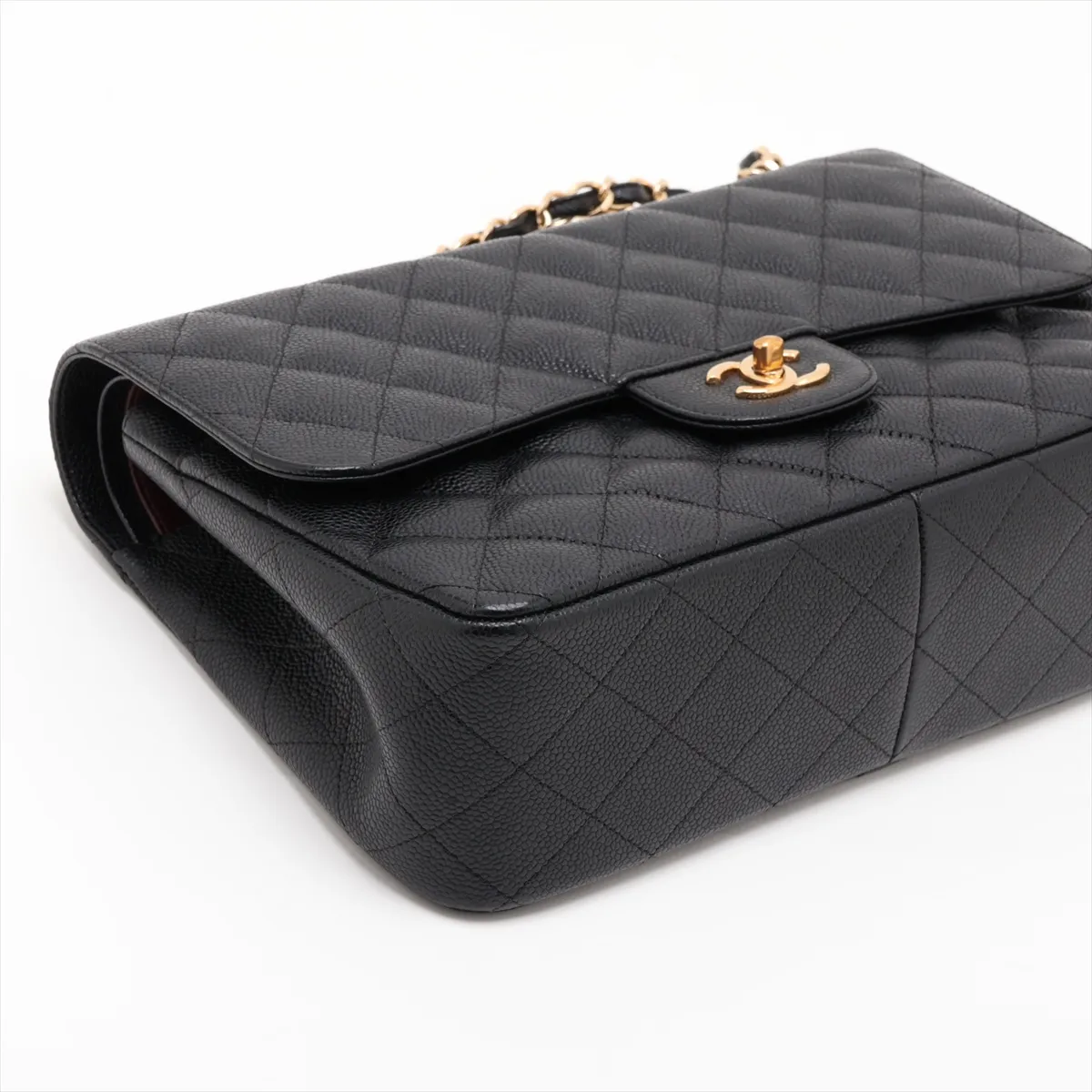 [Individually packaged] Chanel Large Matelassé 30 Caviar Skin Double Flap Double Chain Bag, Black with Gold Hardware, 14694592, Serial Number 14, A58600 — view 4