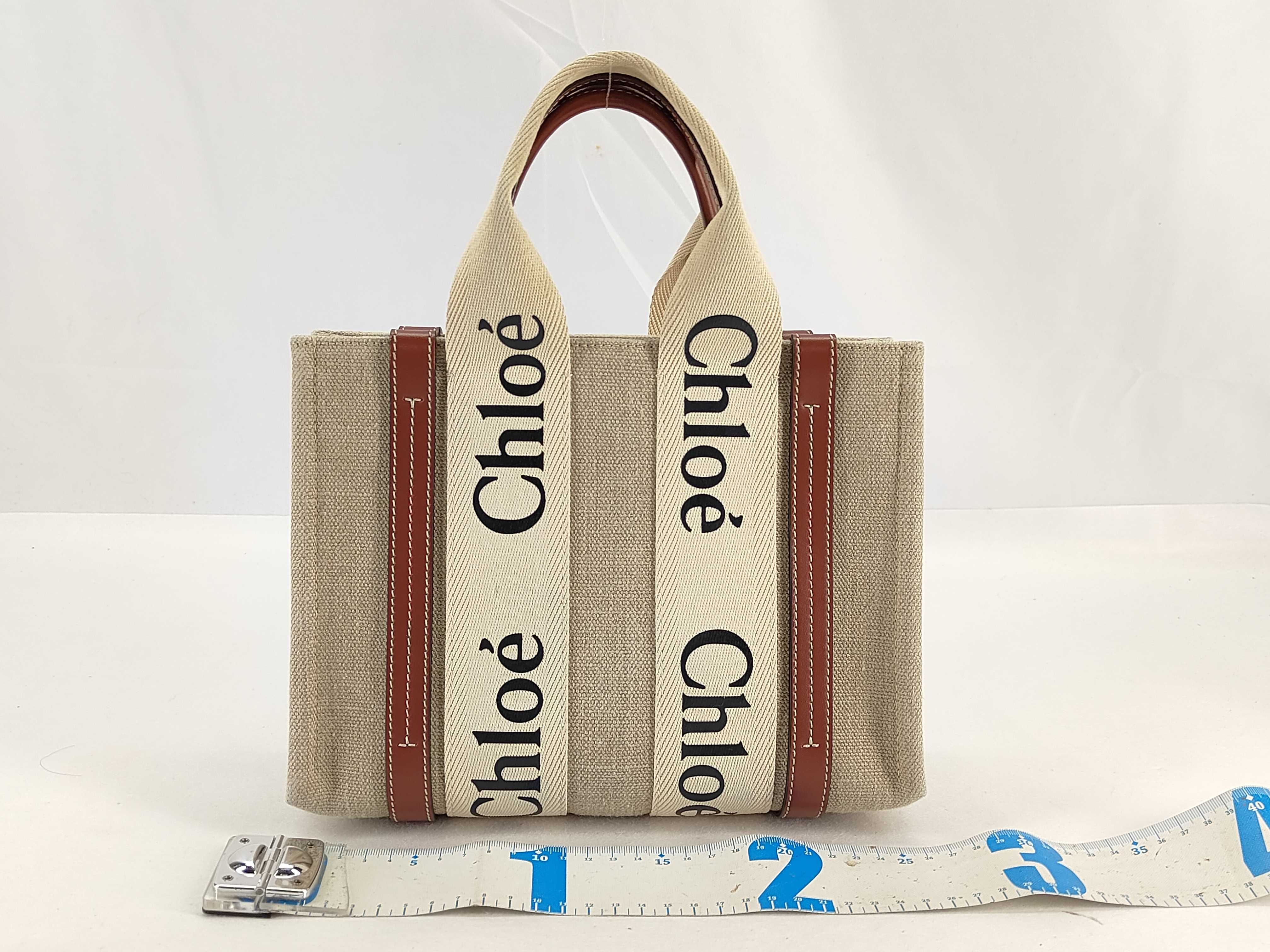 Woody Small Canvas x Leather 2-Way Handbag Beige x Brown Tote Bag — view 2