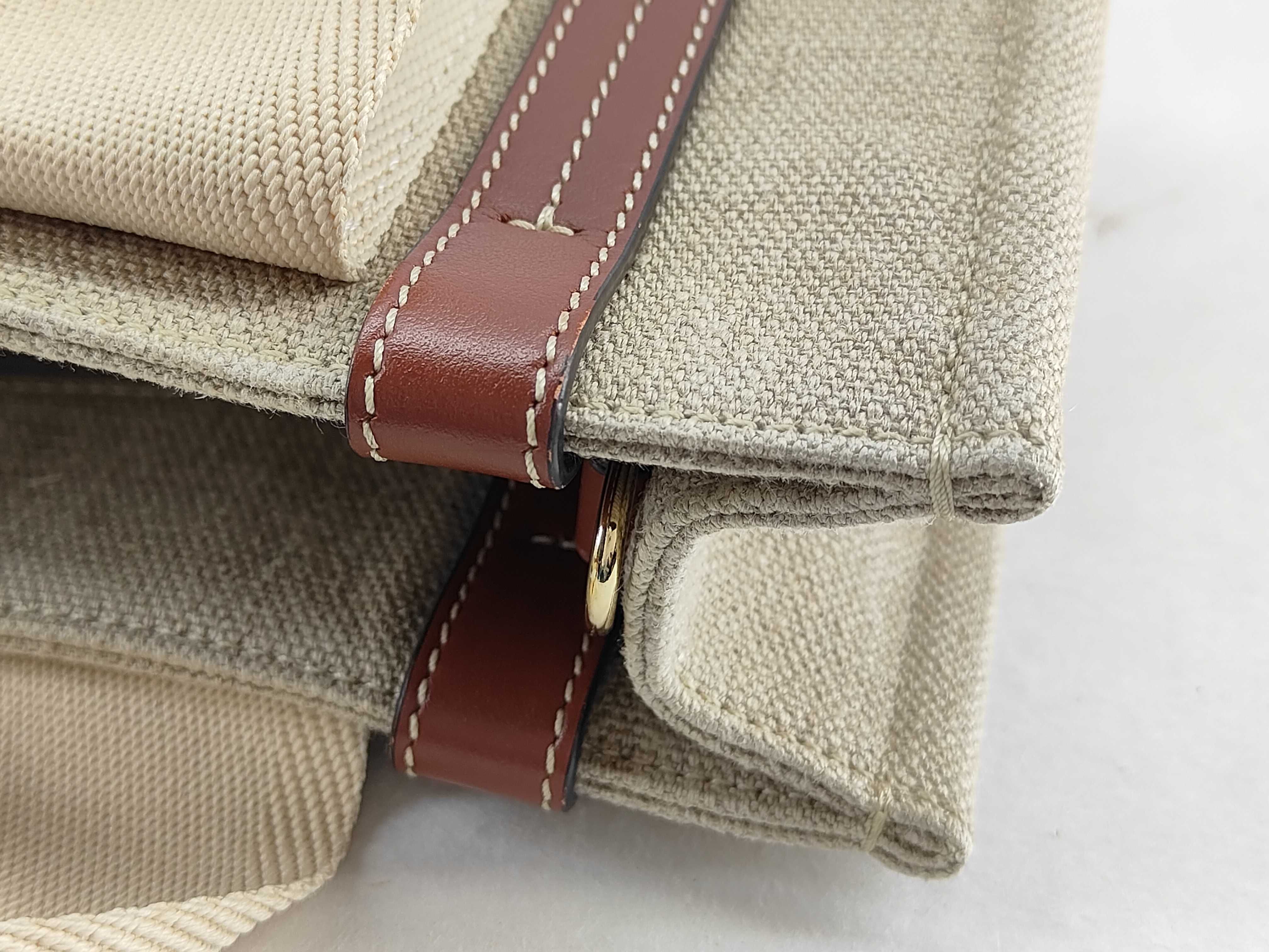 Woody Small Canvas x Leather 2-Way Handbag Beige x Brown Tote Bag — view 15