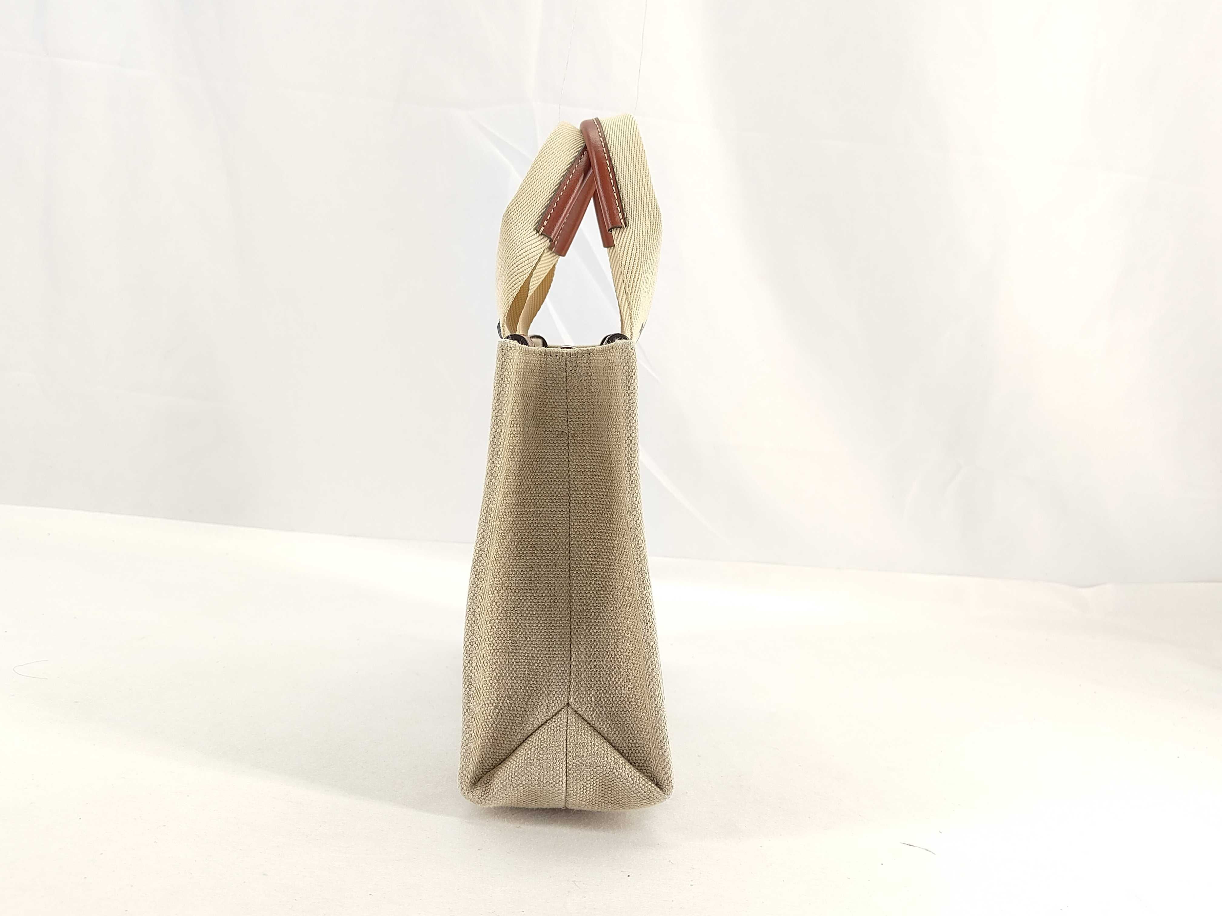 Woody Small Canvas x Leather 2-Way Handbag Beige x Brown Tote Bag — view 3