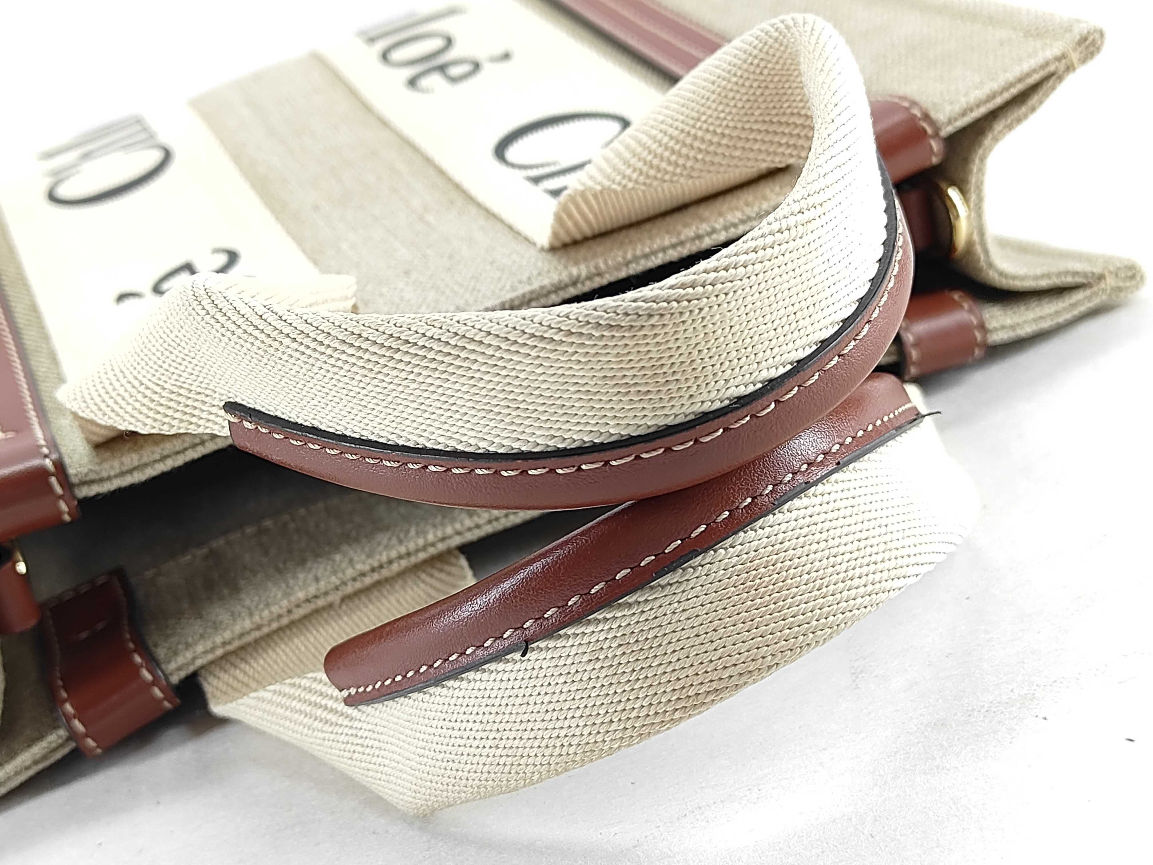 Woody Small Canvas x Leather 2-Way Handbag Beige x Brown Tote Bag — view 5