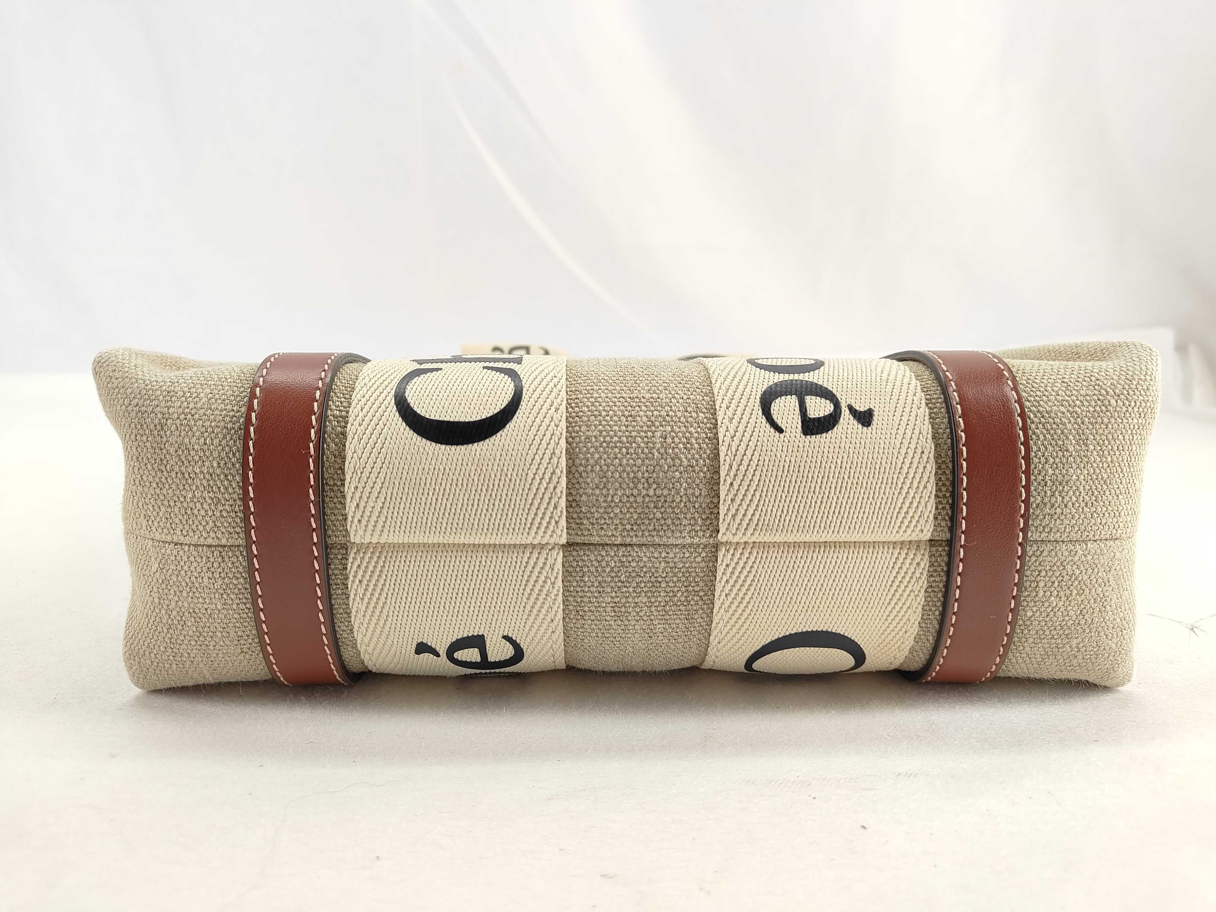 Woody Small Canvas x Leather 2-Way Handbag Beige x Brown Tote Bag — view 8