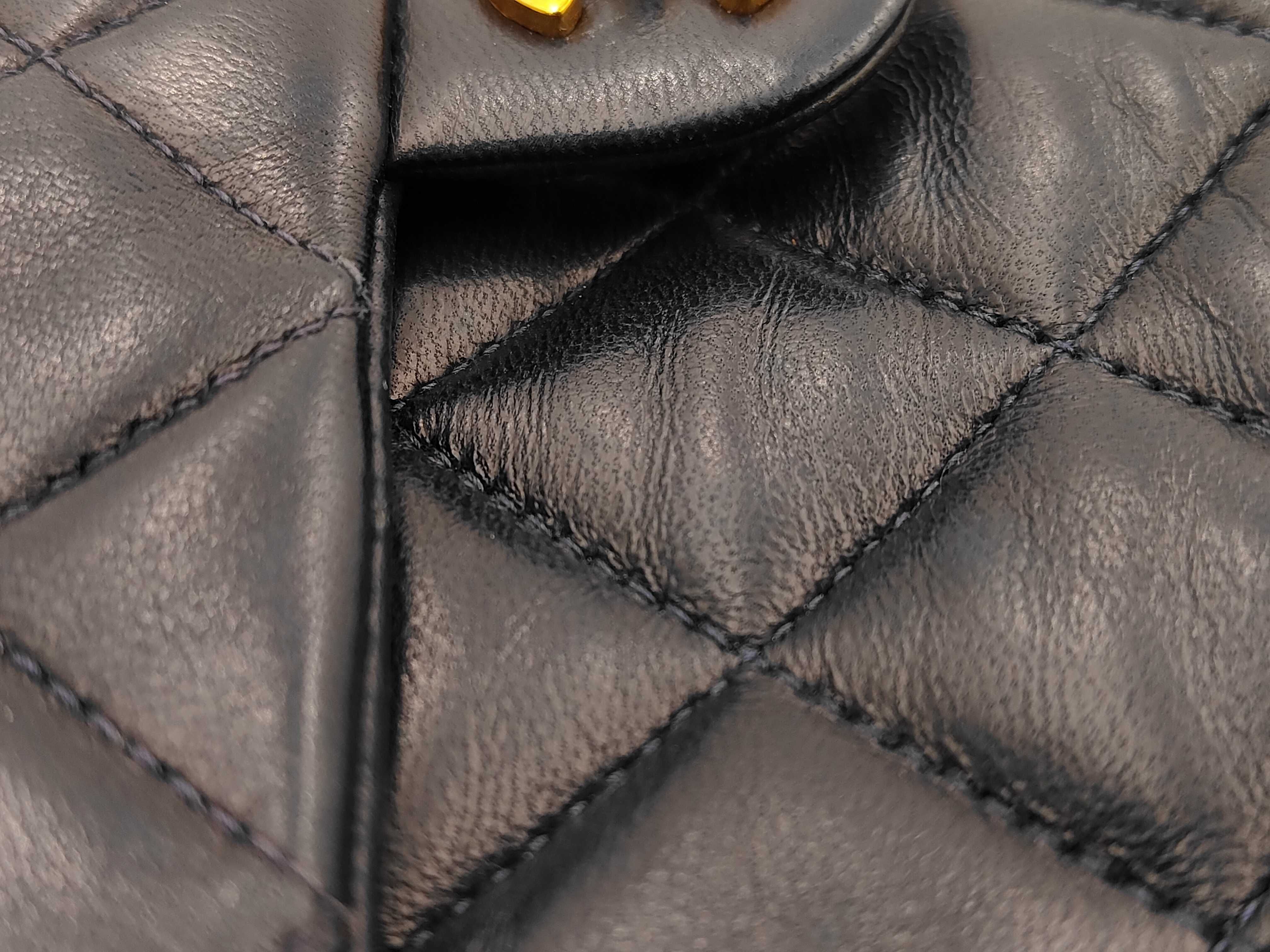 Matelassé Single Flap Lambskin Shoulder Bag with Gold Hardware and Chain, Navy — view 14