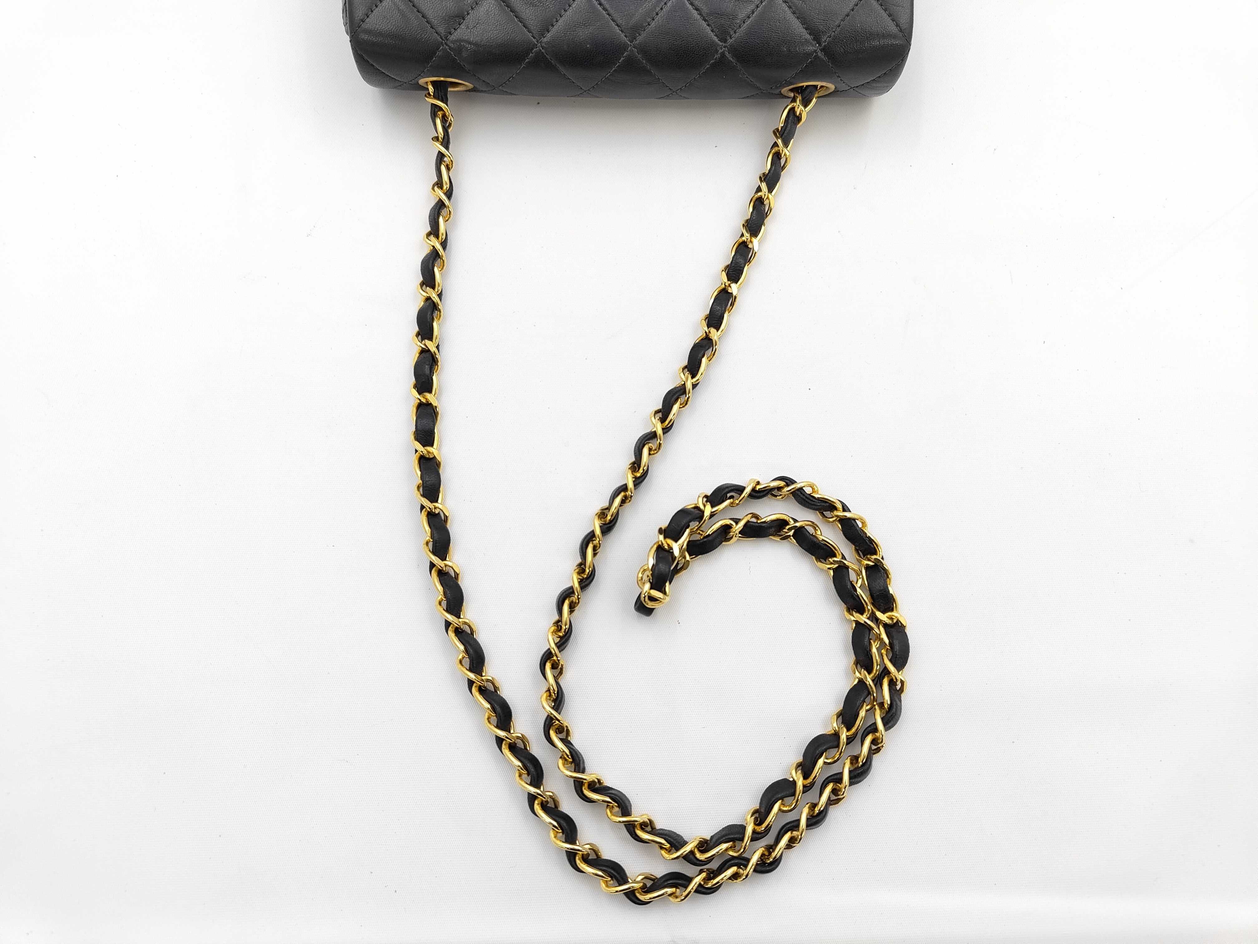 Matelassé Single Flap Lambskin Shoulder Bag with Gold Hardware and Chain, Navy — view 3