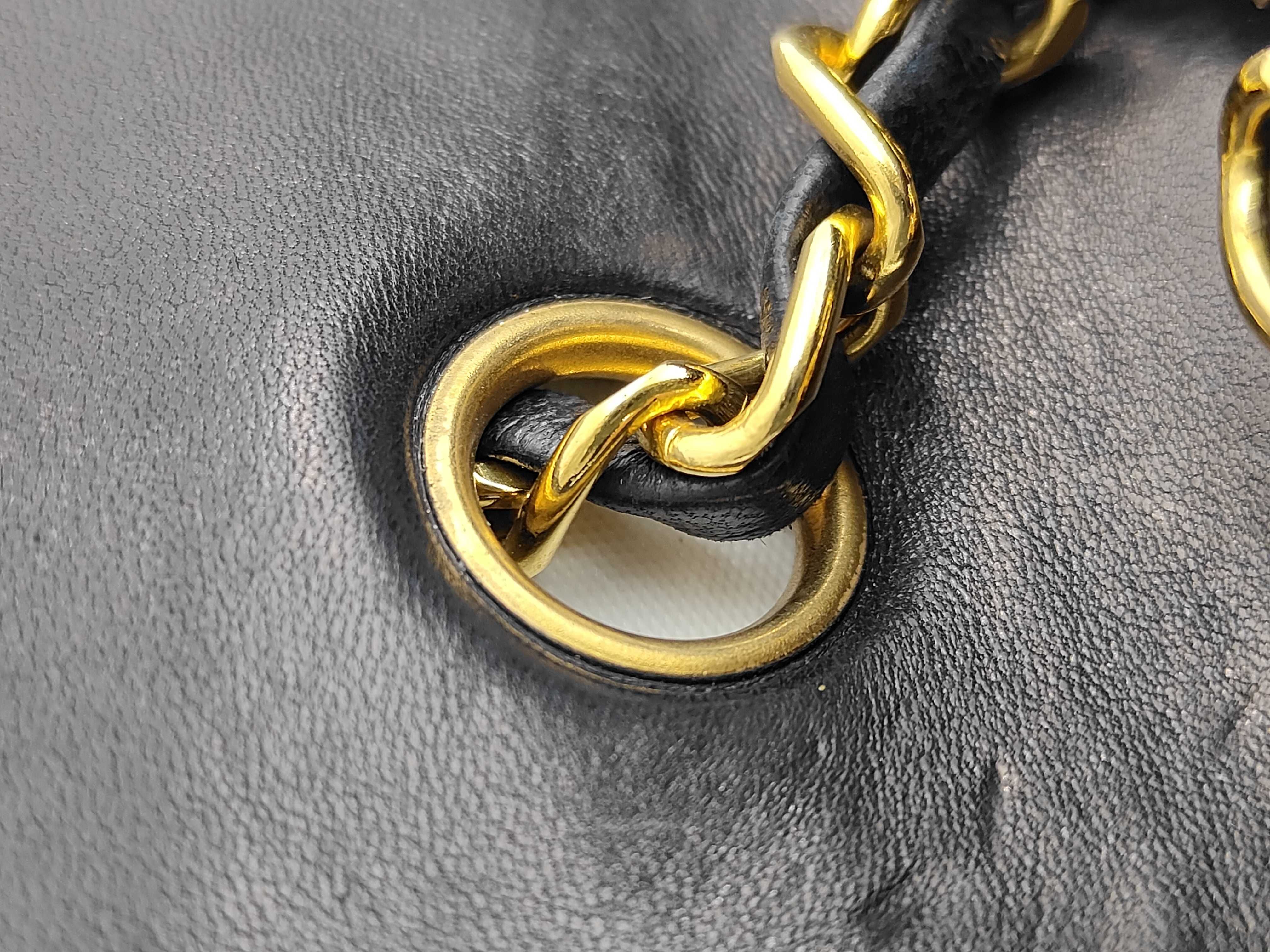 Matelassé Single Flap Lambskin Shoulder Bag with Gold Hardware and Chain, Navy — view 7