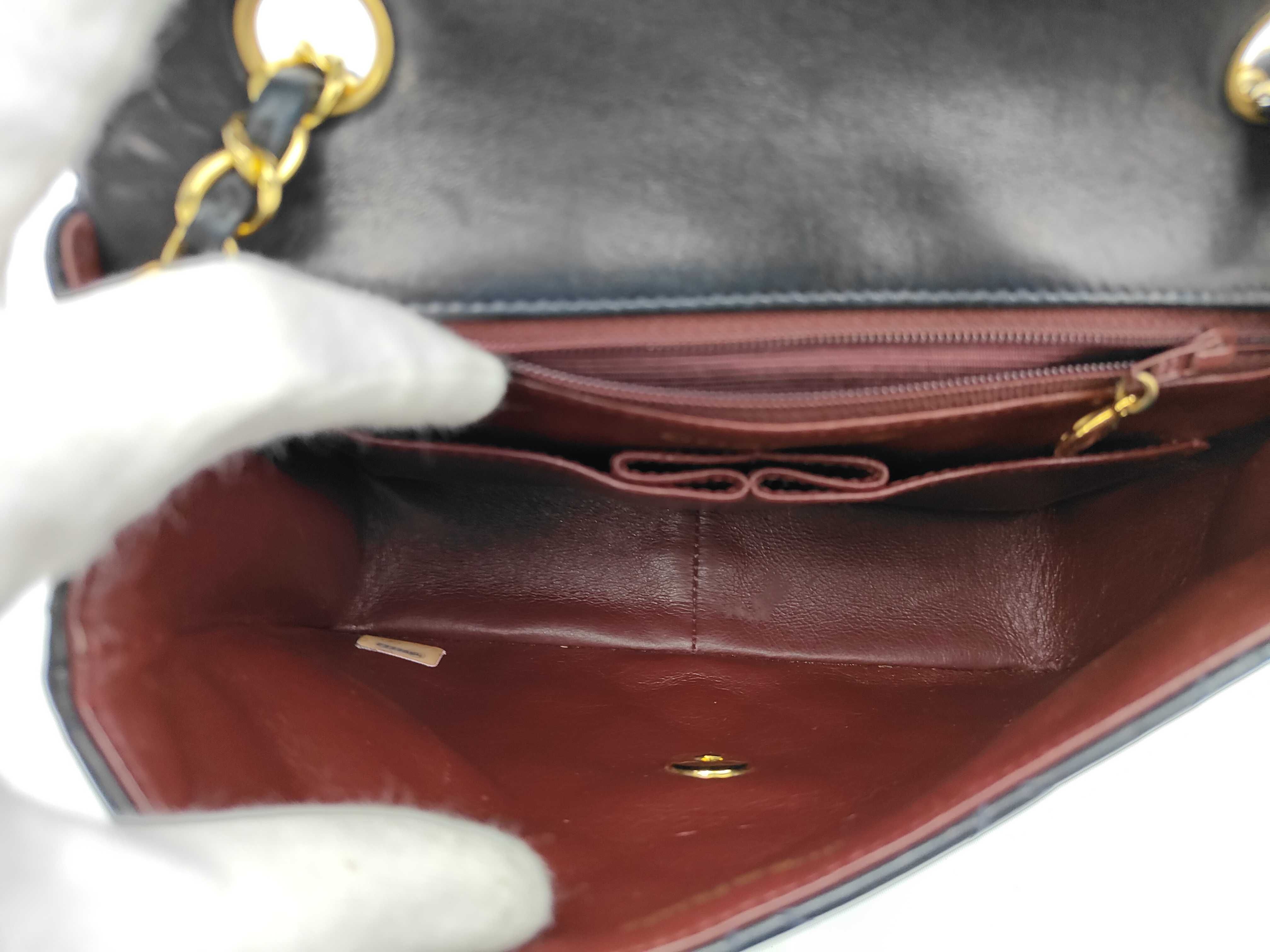 Matelassé Single Flap Lambskin Shoulder Bag with Gold Hardware and Chain, Navy — view 9