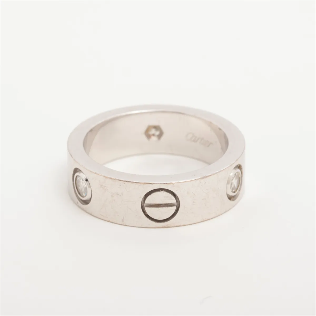 Love Half Diamond Ring, 750 (WG), 8.4g, Size 49, K93934. Box interior shows — view 2
