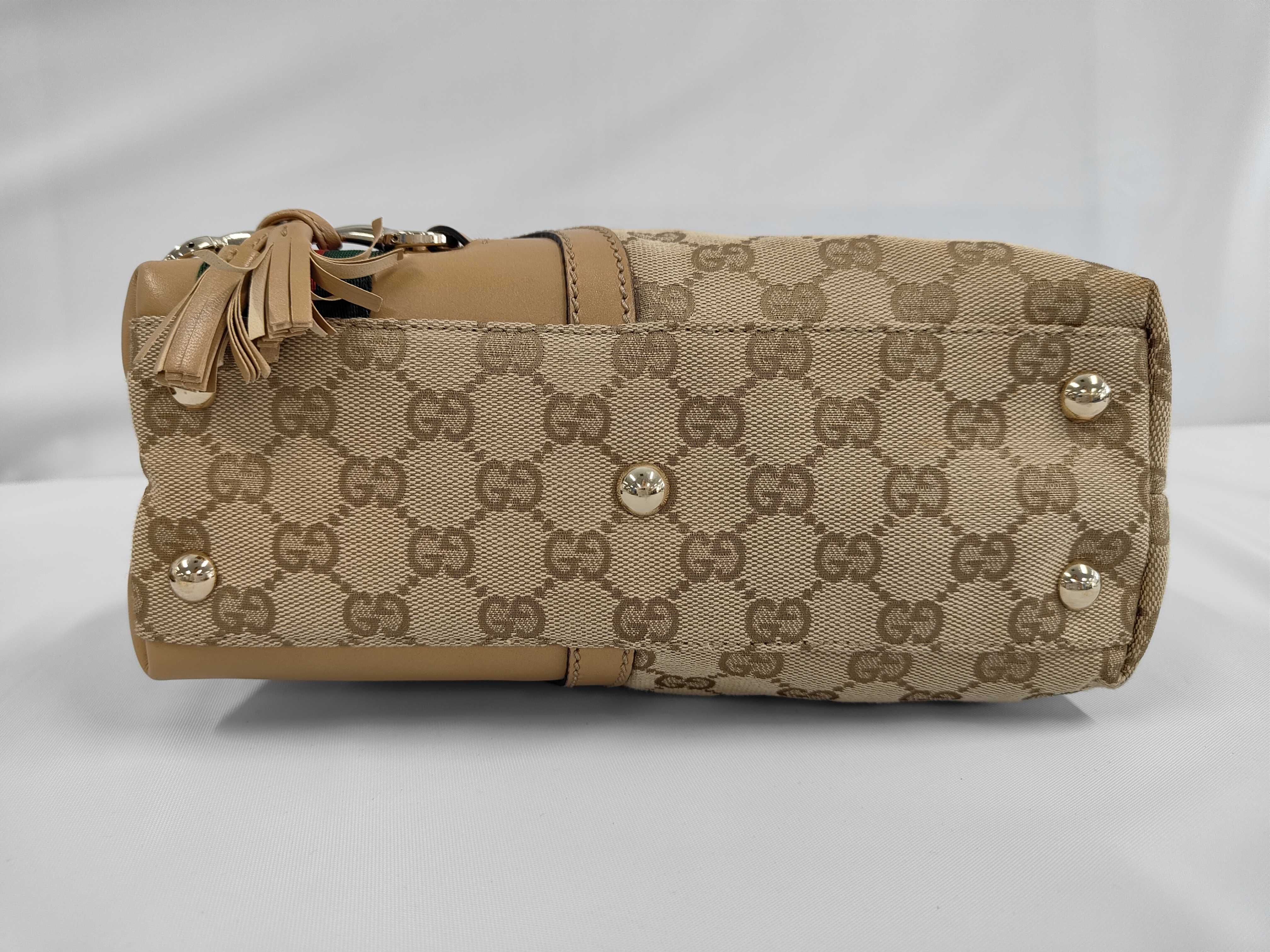 handbag, leather and canvas, GG pattern, Sherry line, Horsebit. — view 3