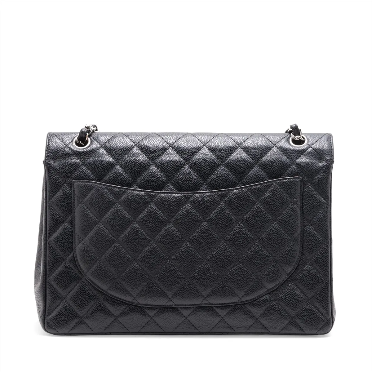 Large Matelassé 34 Maxi Caviar Skin Double Flap Double Chain Bag, Black with Silver Hardware, 29524297, Serial Number 29, A58601 — view 2