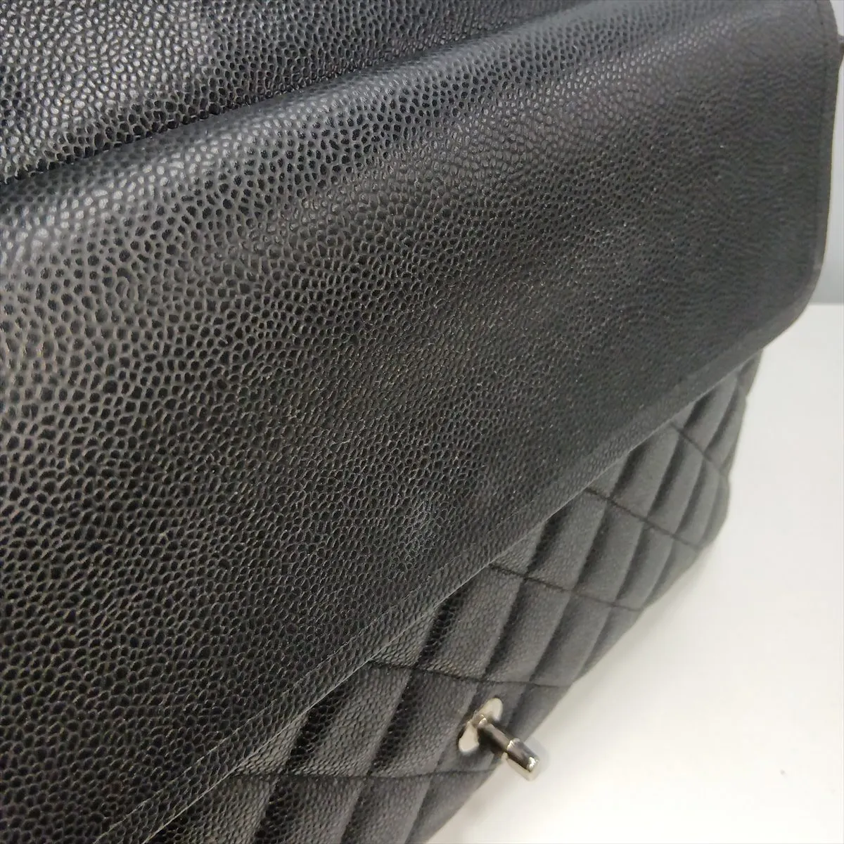 Large Matelassé 34 Maxi Caviar Skin Double Flap Double Chain Bag, Black with Silver Hardware, 29524297, Serial Number 29, A58601 — view 14