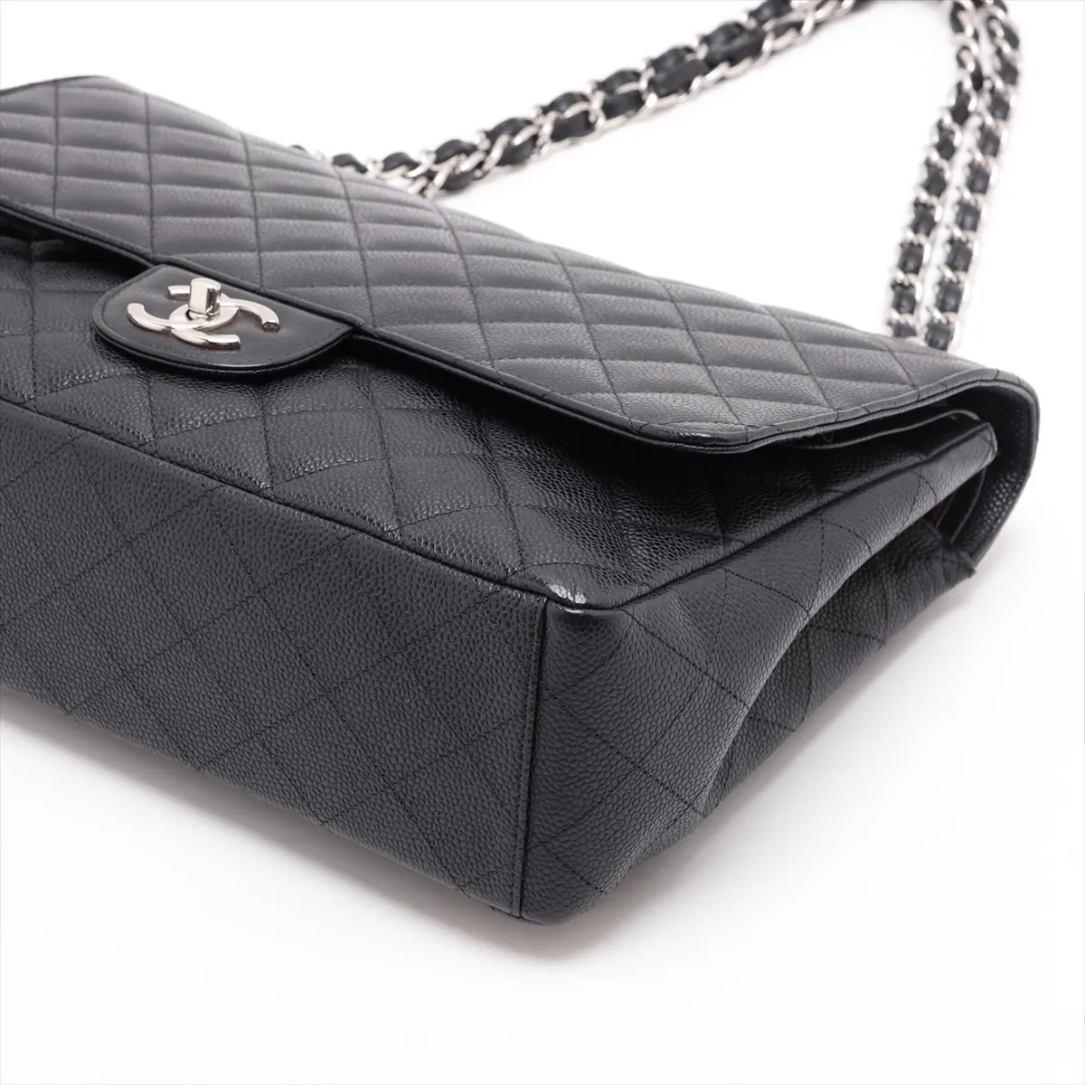 Large Matelassé 34 Maxi Caviar Skin Double Flap Double Chain Bag, Black with Silver Hardware, 29524297, Serial Number 29, A58601 — view 3
