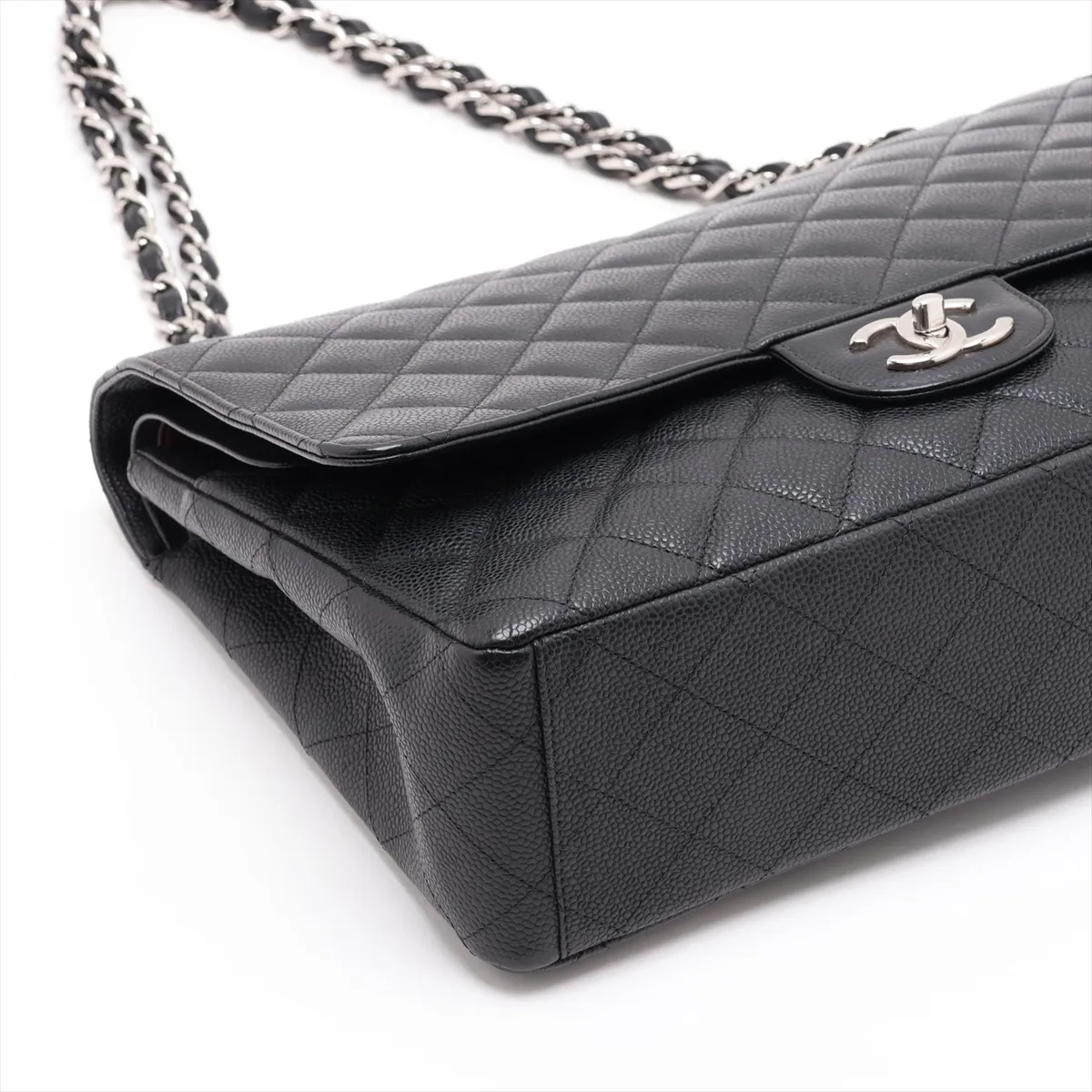 Large Matelassé 34 Maxi Caviar Skin Double Flap Double Chain Bag, Black with Silver Hardware, 29524297, Serial Number 29, A58601 — view 4