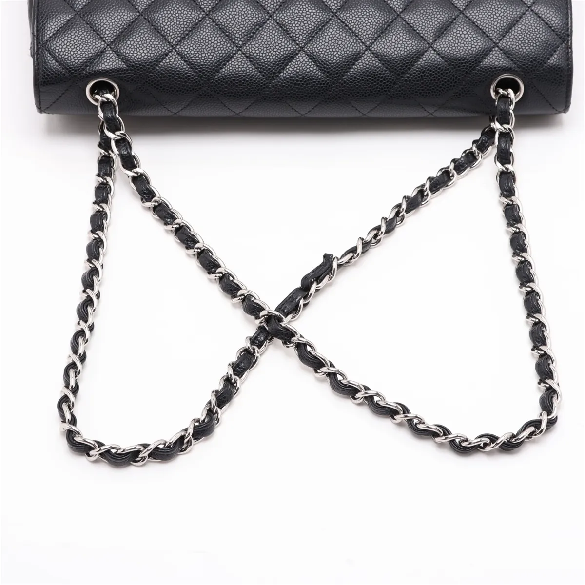 Large Matelassé 34 Maxi Caviar Skin Double Flap Double Chain Bag, Black with Silver Hardware, 29524297, Serial Number 29, A58601 — view 5