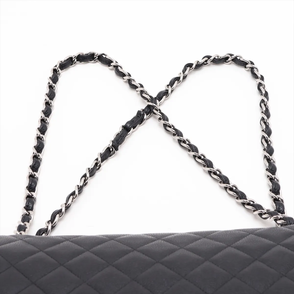 Large Matelassé 34 Maxi Caviar Skin Double Flap Double Chain Bag, Black with Silver Hardware, 29524297, Serial Number 29, A58601 — view 6