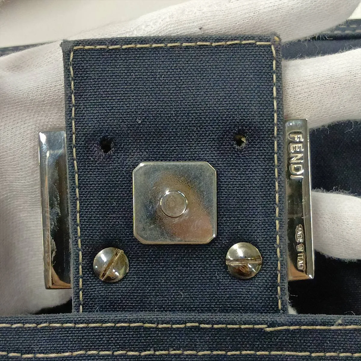 Mamma Bucket Denim Shoulder Bag, Blue, No screws or hardware on the clasp. — view 14