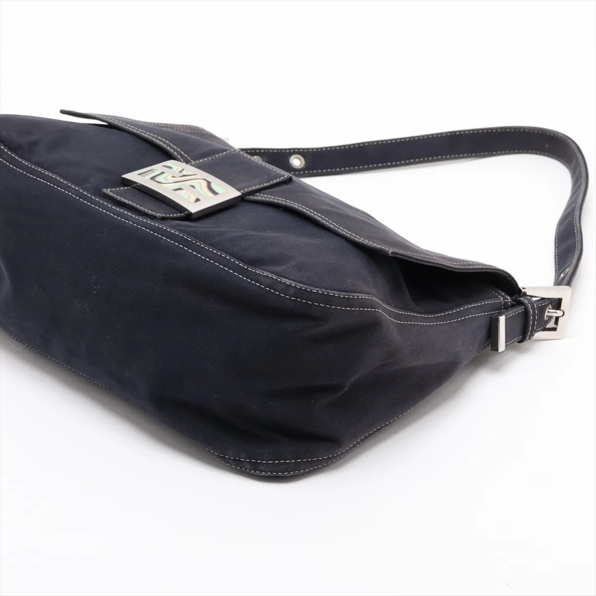 Mamma Bucket Denim Shoulder Bag, Blue, No screws or hardware on the clasp. — view 3