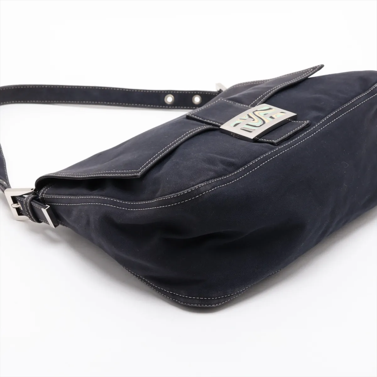 Mamma Bucket Denim Shoulder Bag, Blue, No screws or hardware on the clasp. — view 4