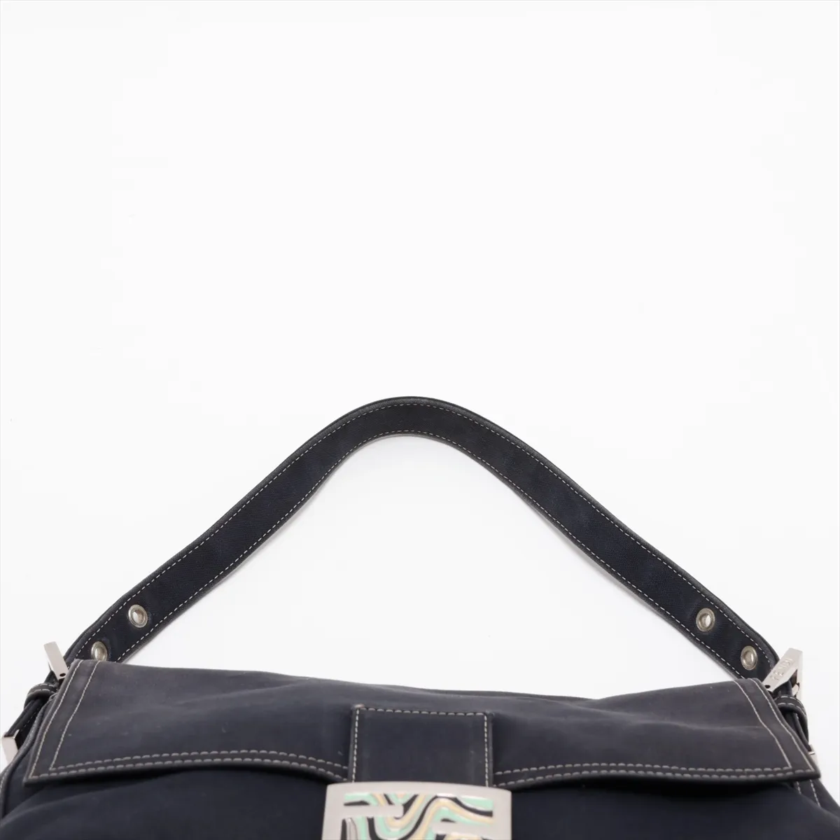 Mamma Bucket Denim Shoulder Bag, Blue, No screws or hardware on the clasp. — view 6