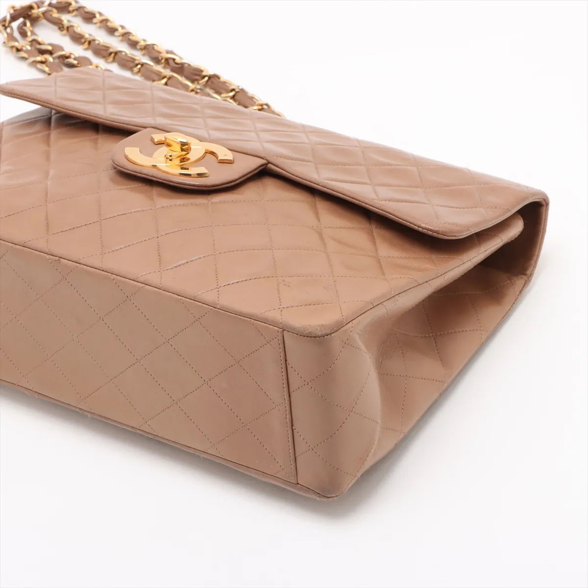 Large Matelassé 34 Maxi Lambskin Single Flap Double Chain Bag, Brown with Gold Hardware, 2430958, Series 2, A01094 — view 3