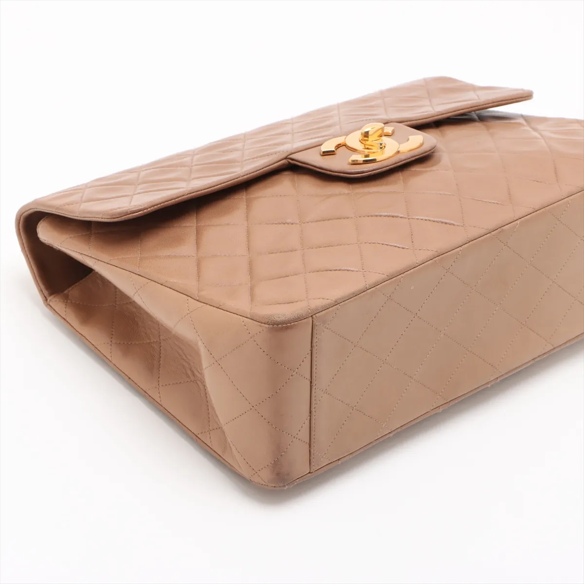 Large Matelassé 34 Maxi Lambskin Single Flap Double Chain Bag, Brown with Gold Hardware, 2430958, Series 2, A01094 — view 4