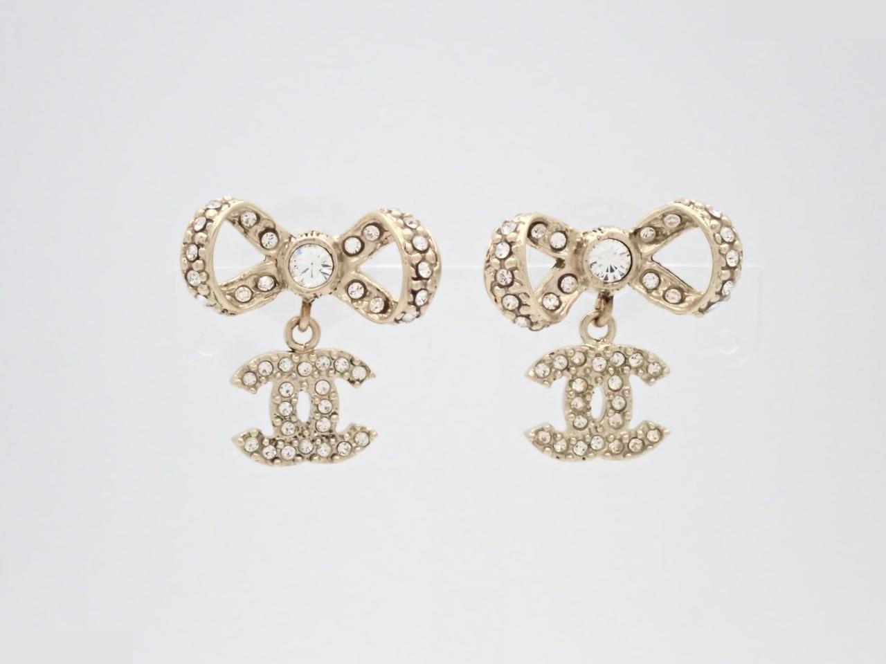 earrings, Coco Mark, ribbon design, rhinestones, B13P, height 2.5cm