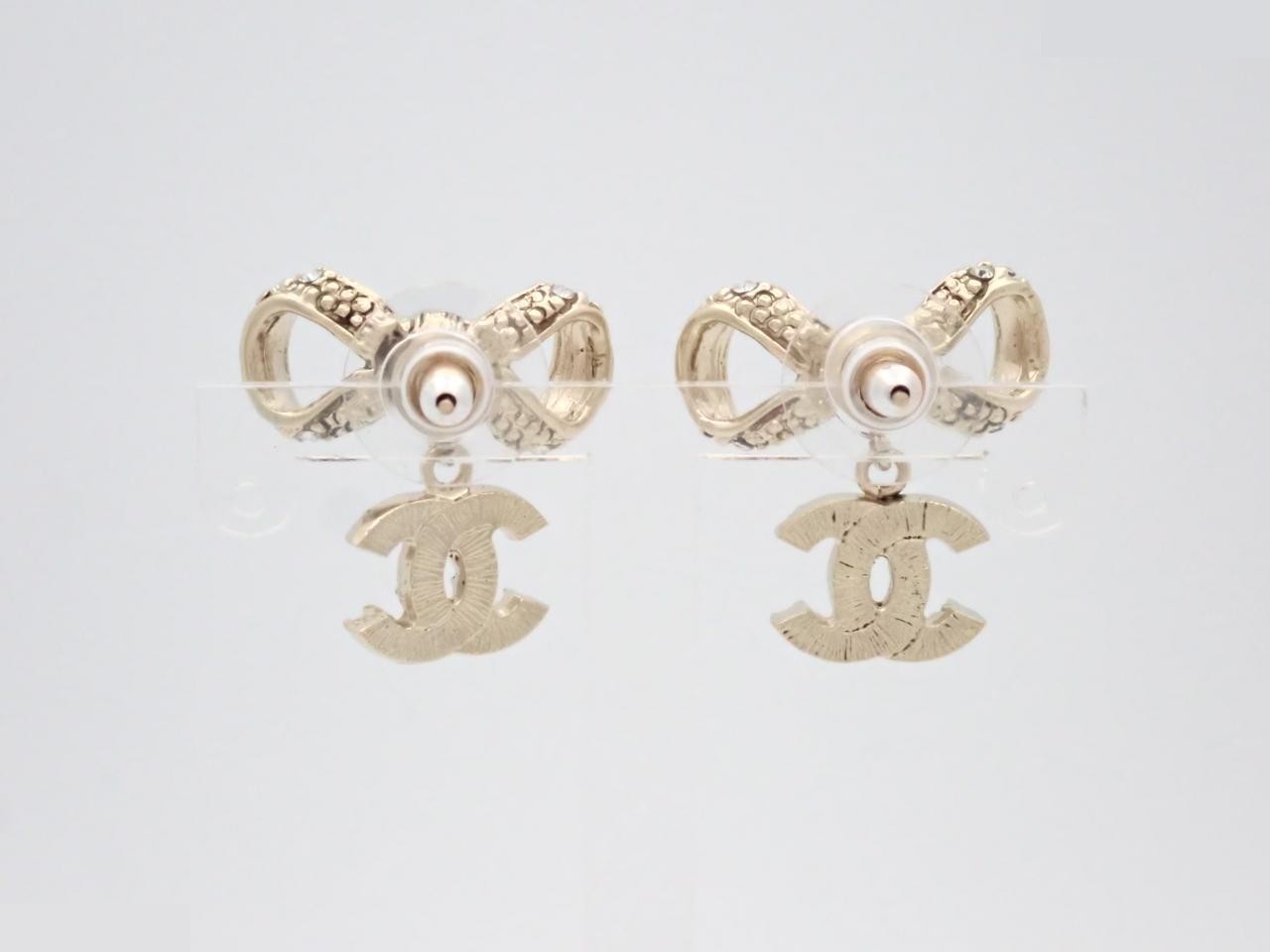 earrings, Coco Mark, ribbon design, rhinestones, B13P, height 2.5cm — view 2