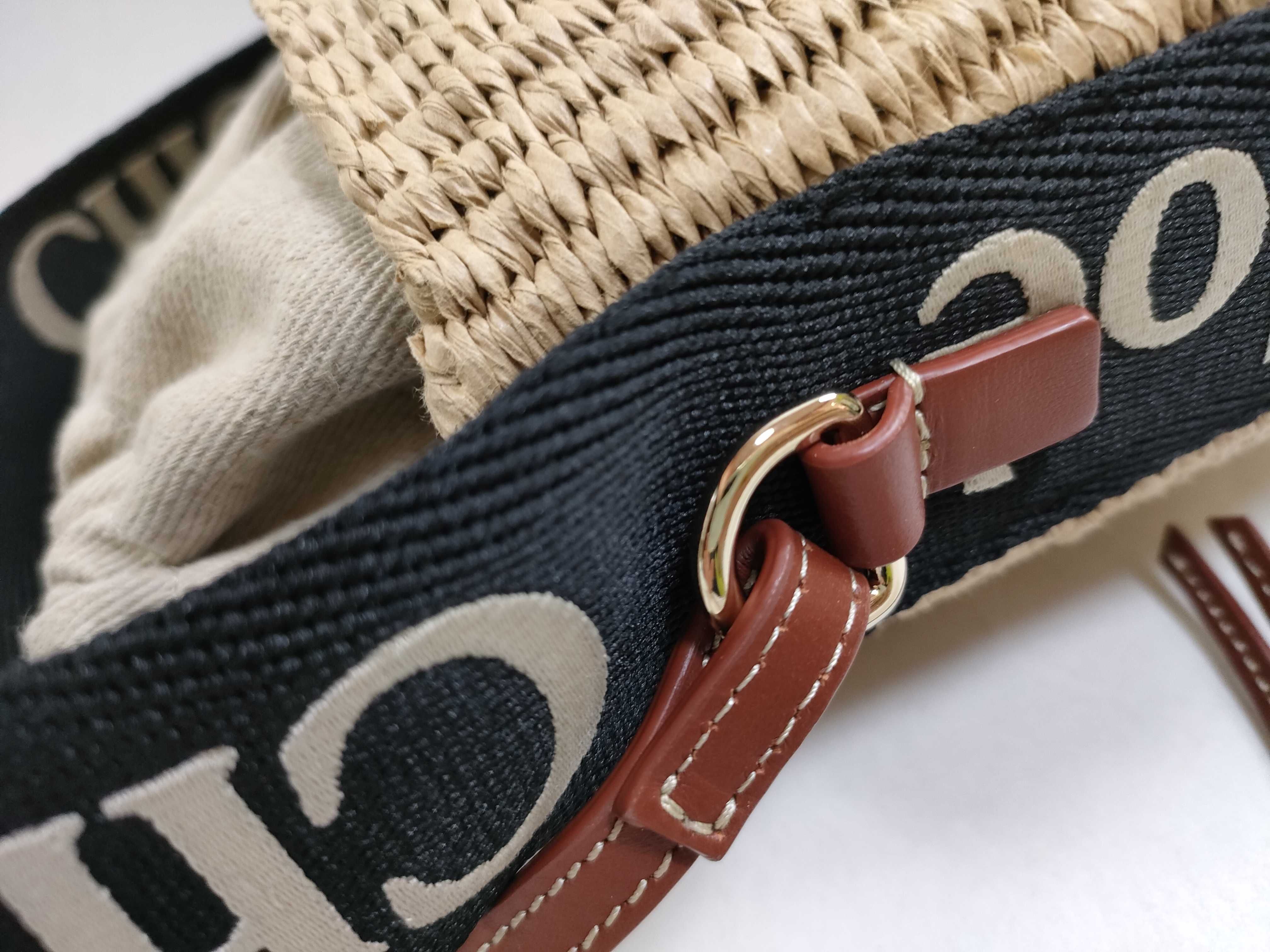 Woody Small Basket Paper x Leather Shoulder Bag, Beige Handbag — view 5