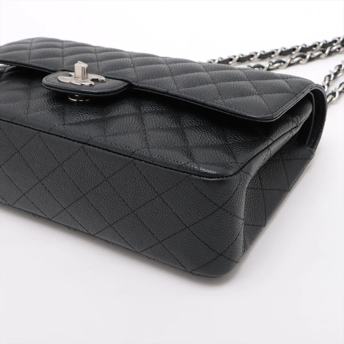 [Individually packaged] Chanel Matelassé 25 Caviar Skin Double Flap Double Chain Bag, Black with Silver Hardware, 28727196, Serial Number 28, A01112 — view 3