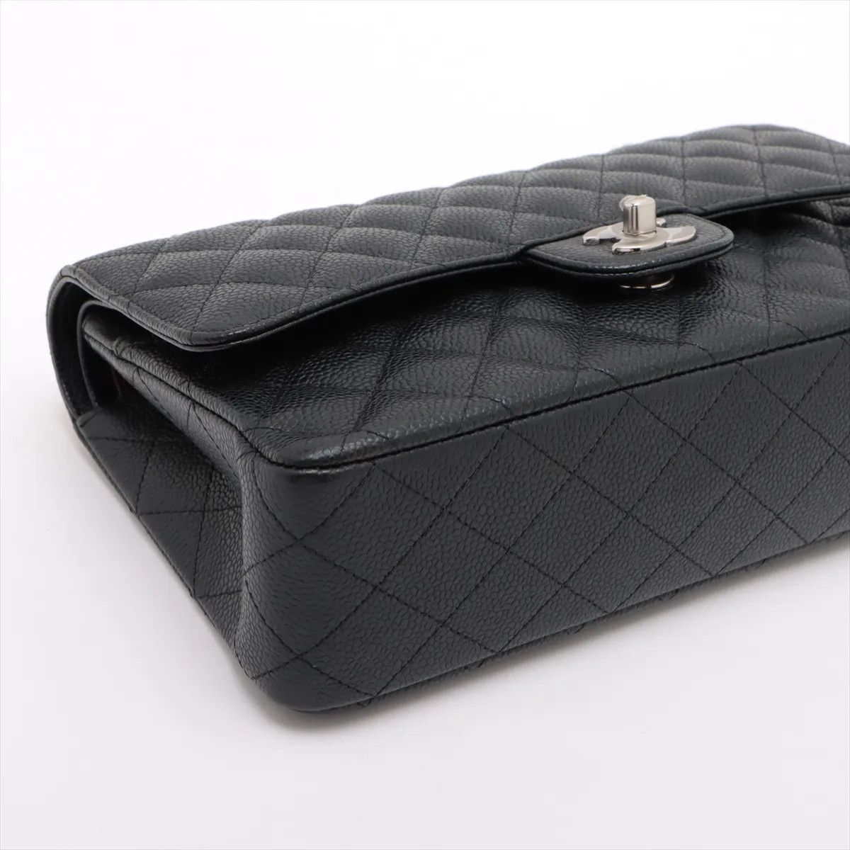 [Individually packaged] Chanel Matelassé 25 Caviar Skin Double Flap Double Chain Bag, Black with Silver Hardware, 28727196, Serial Number 28, A01112 — view 4