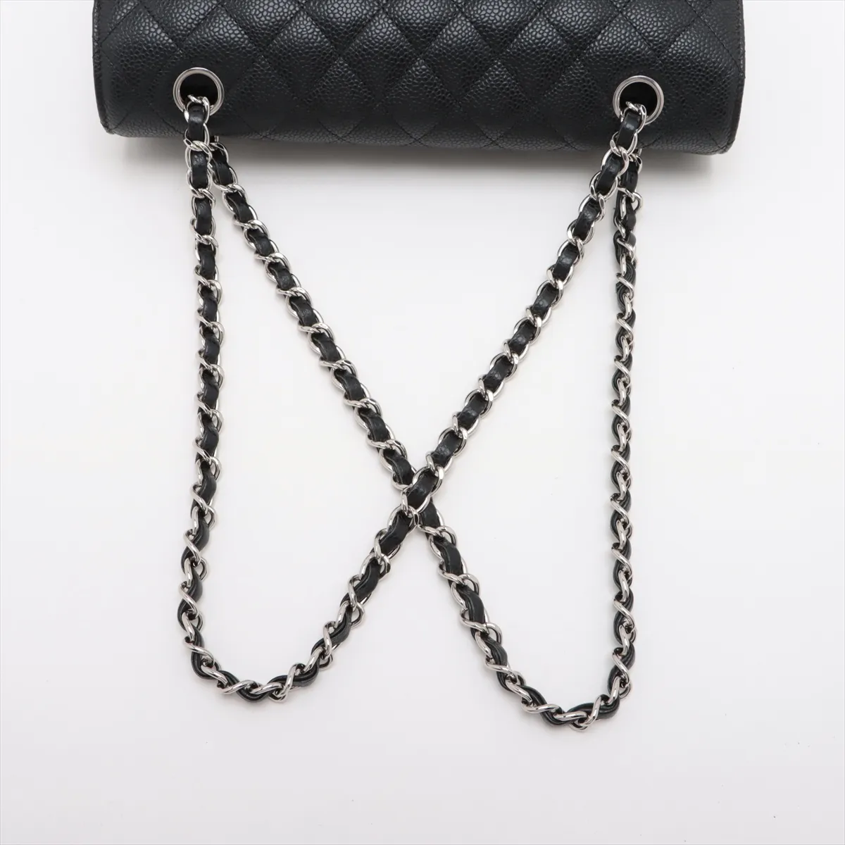 [Individually packaged] Chanel Matelassé 25 Caviar Skin Double Flap Double Chain Bag, Black with Silver Hardware, 28727196, Serial Number 28, A01112 — view 5