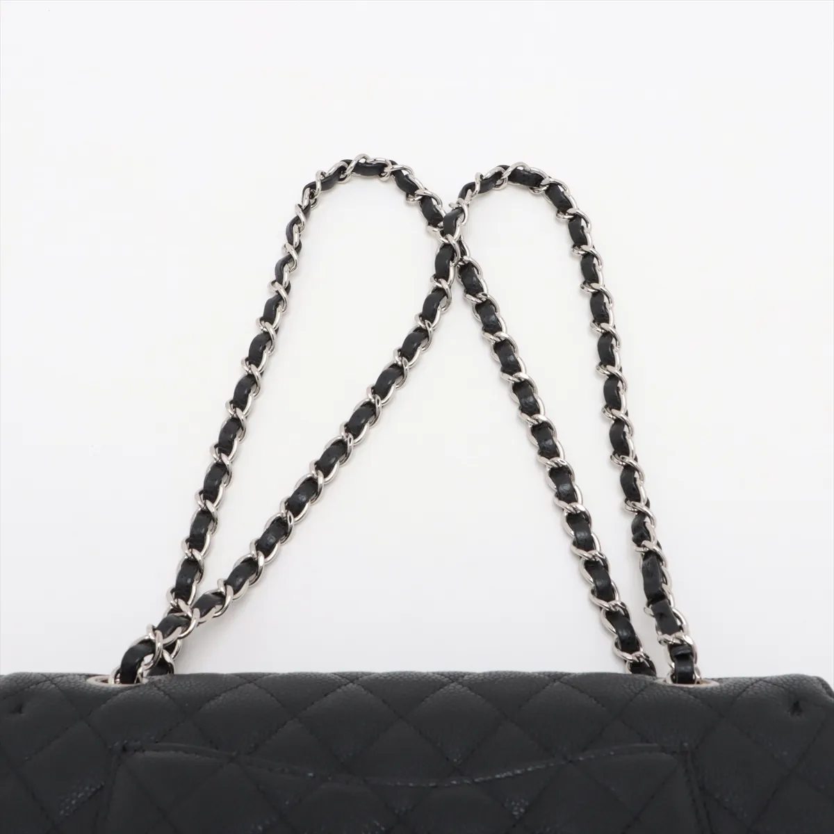 [Individually packaged] Chanel Matelassé 25 Caviar Skin Double Flap Double Chain Bag, Black with Silver Hardware, 28727196, Serial Number 28, A01112 — view 6