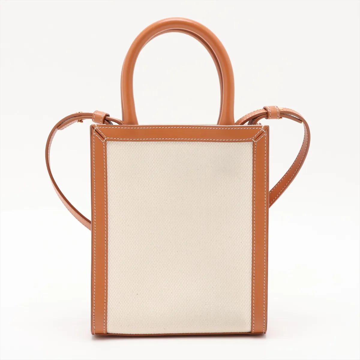 Mini Vertical Cabas Canvas x Leather 2-Way Handbag Beige x Brown — view 2