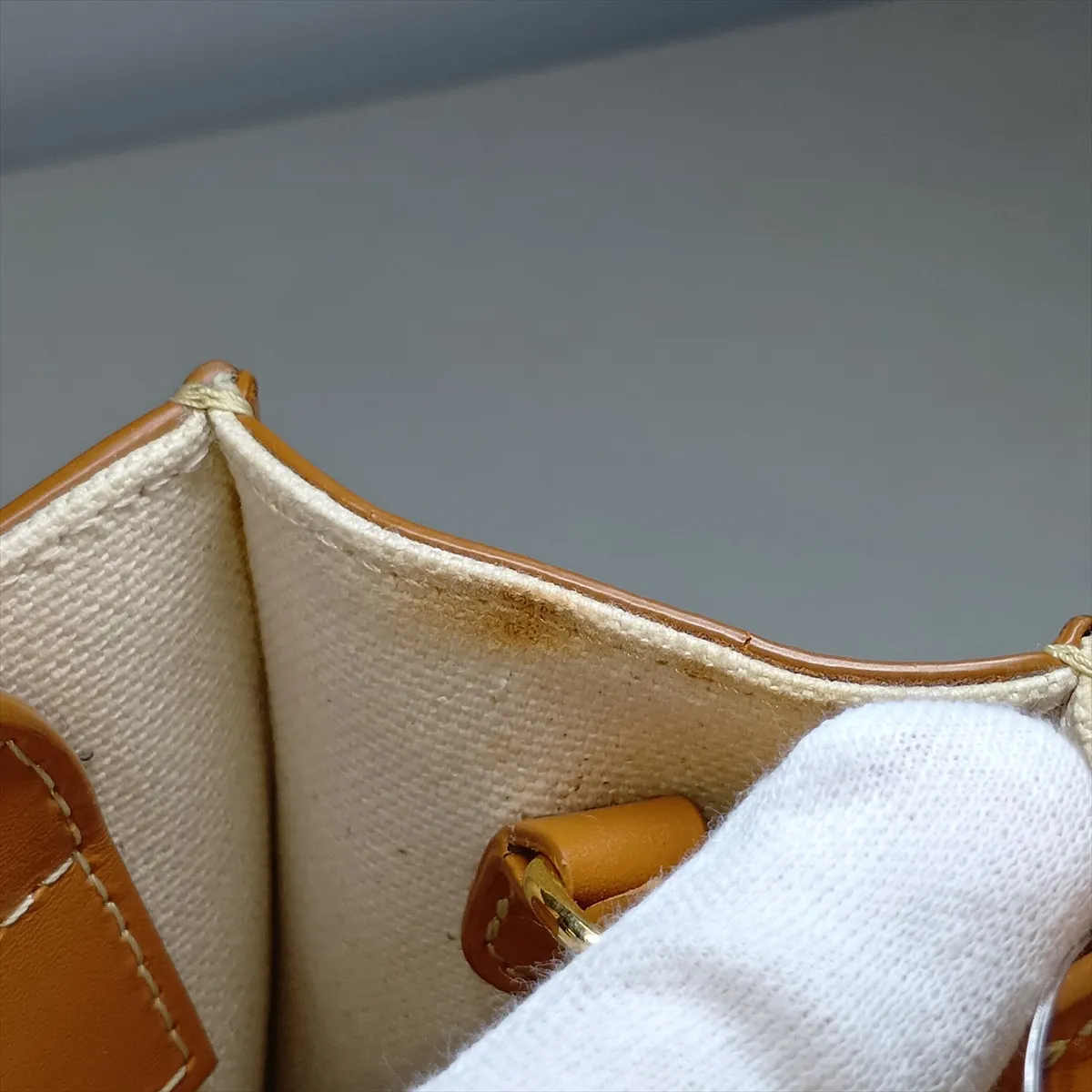 Mini Vertical Cabas Canvas x Leather 2-Way Handbag Beige x Brown — view 13